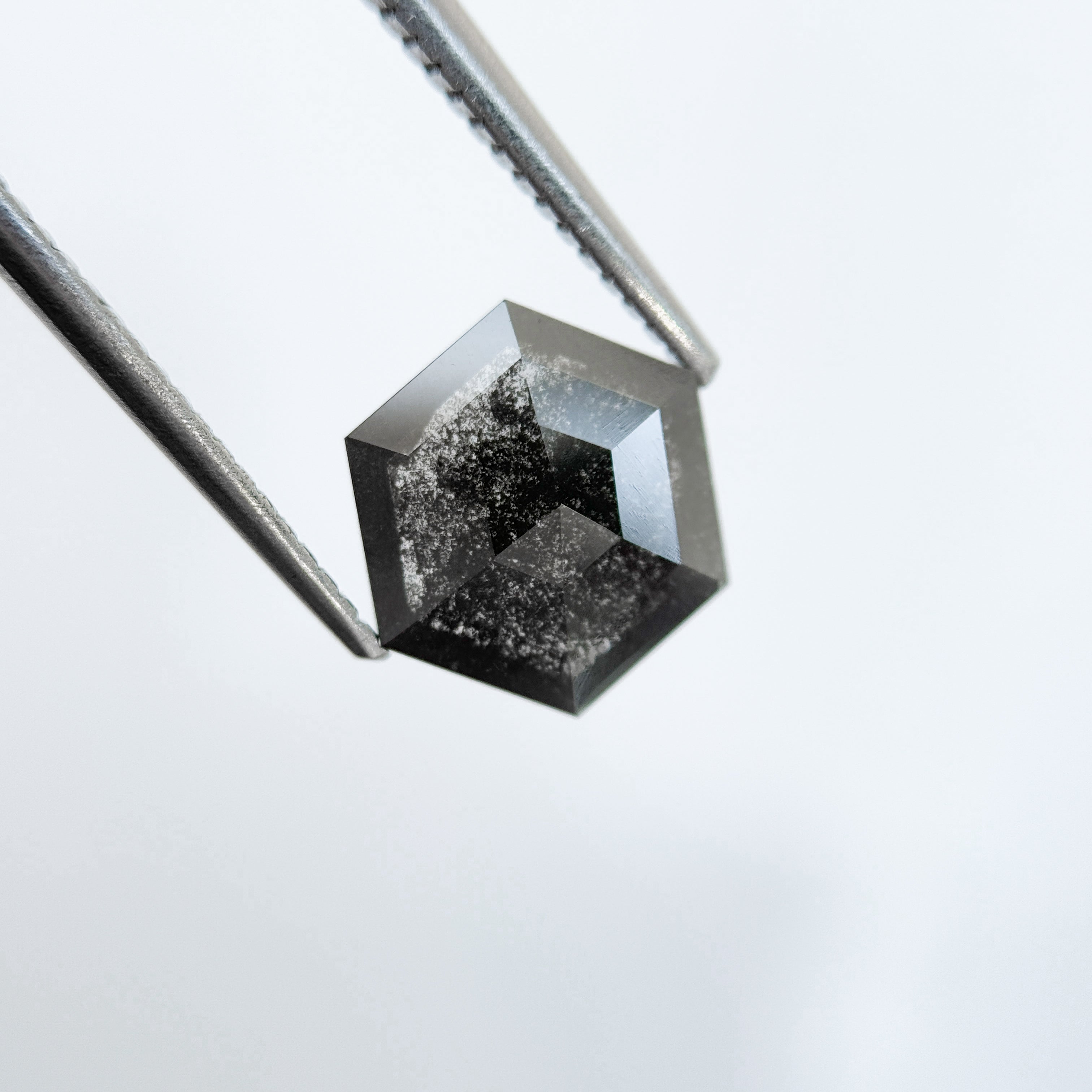 1.76 Ct Hexagon Rose Cut Grey Natural Salt and Pepper Diamond