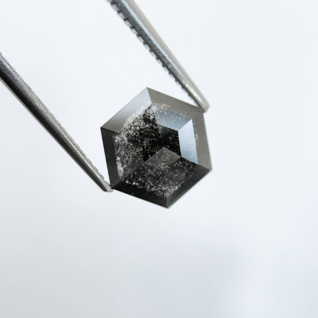 1.76 Ct Hexagon Rose Cut Grey Natural Salt and Pepper Diamond
