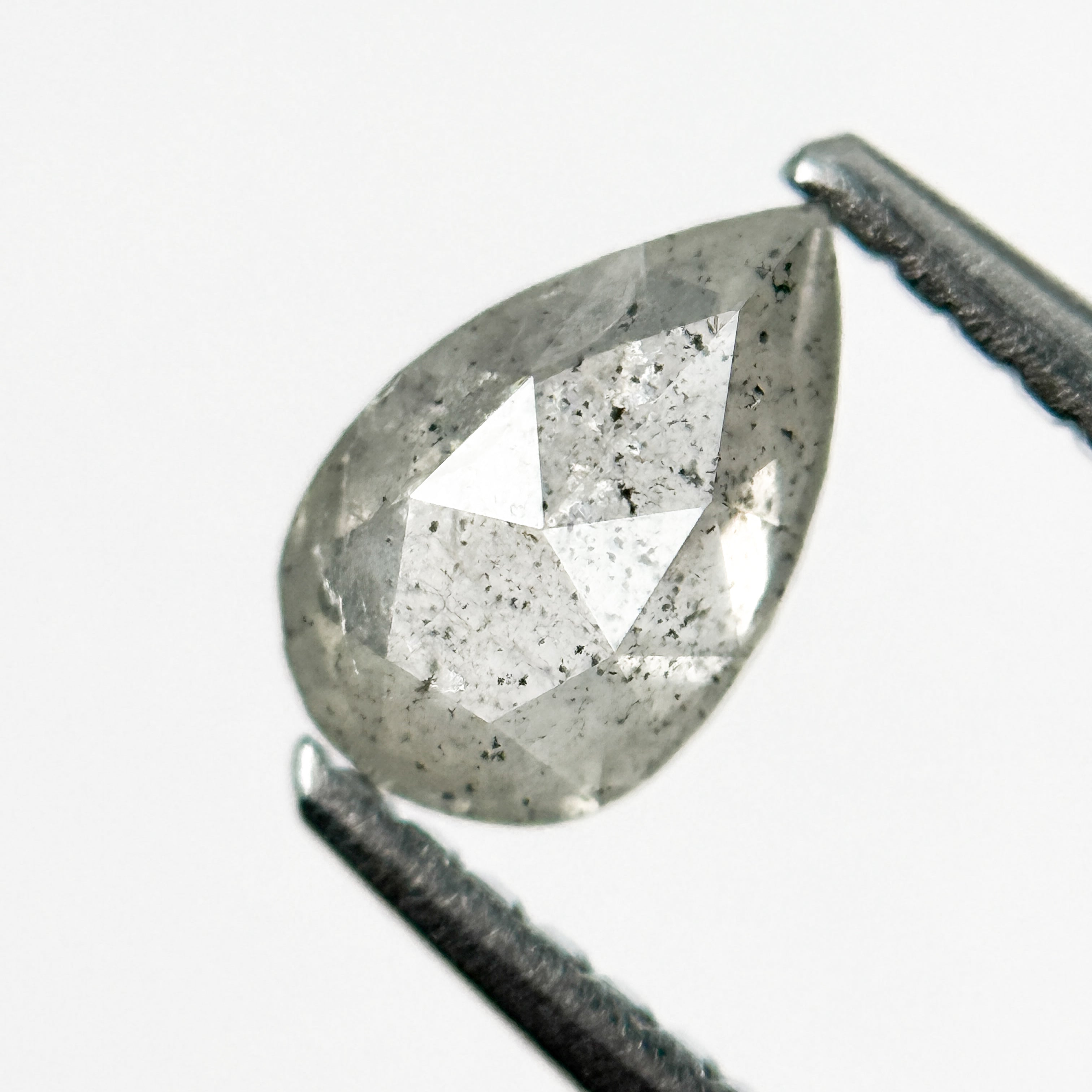 0.64 Ct Pear Rose Cut White Natural Salt and Pepper Diamond