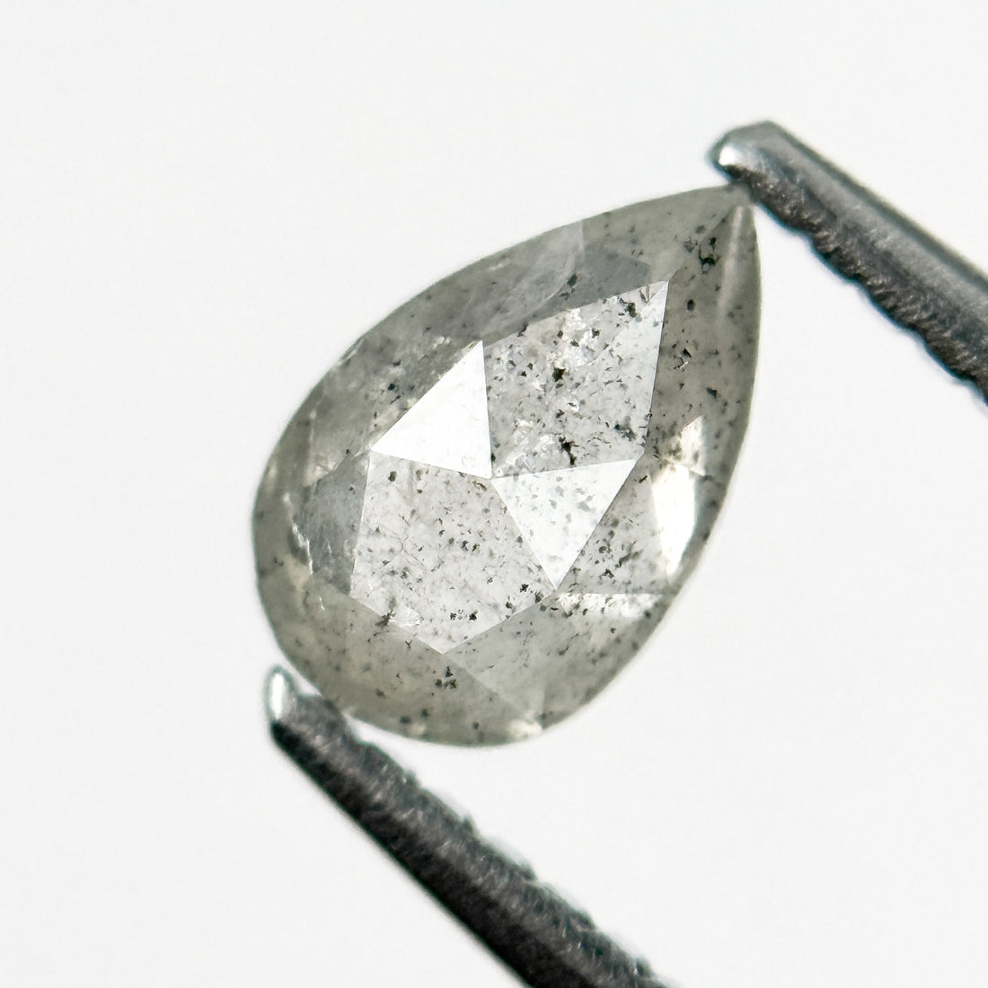 0.64 Ct Pear Rose Cut White Natural Salt and Pepper Diamond