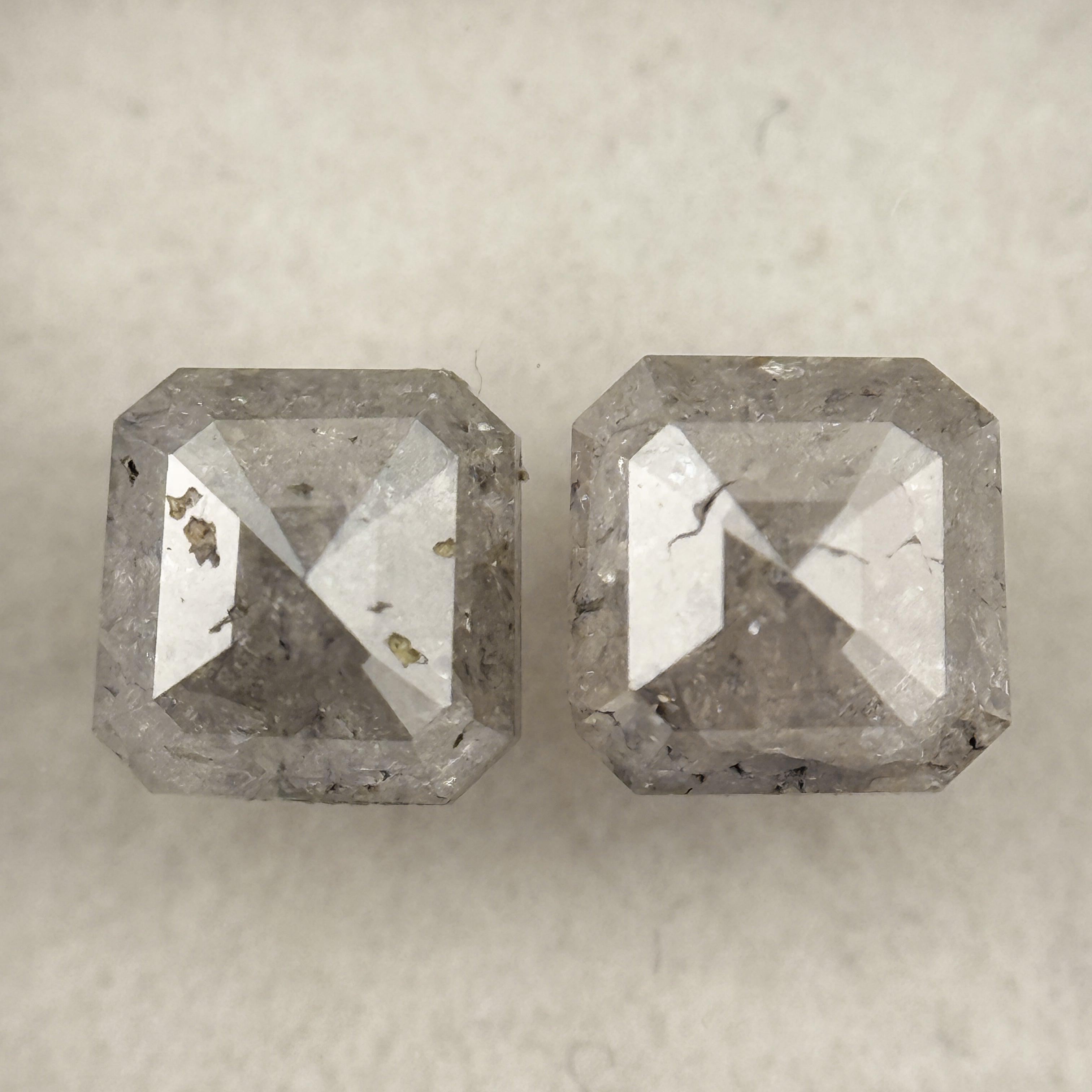 1.70 Ct Emerald Rose Cut Grey Natural Galaxy Diamond Pair