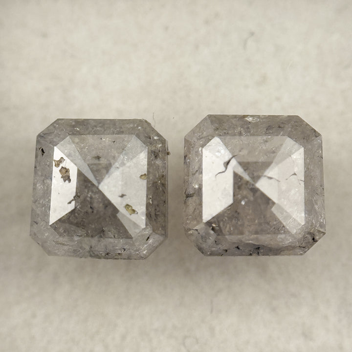 1.70 Ct Emerald Rose Cut Grey Natural Galaxy Diamond Pair