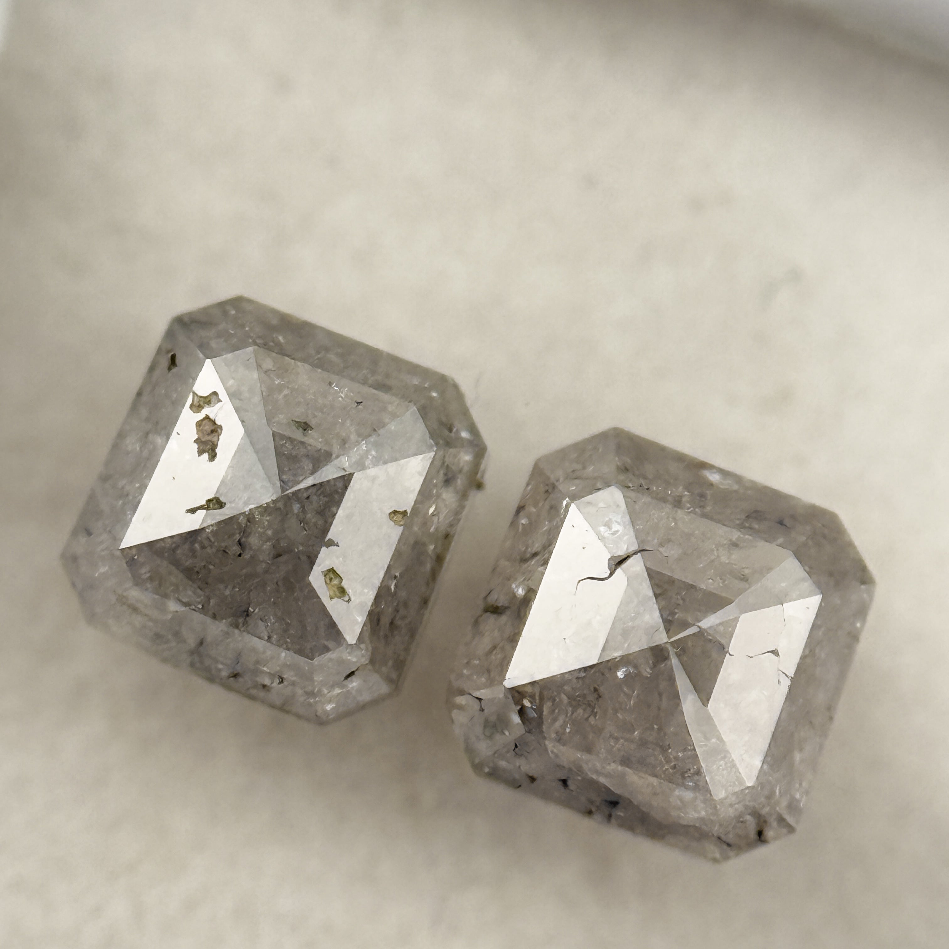 1.70 Ct Emerald Rose Cut Grey Natural Galaxy Diamond Pair