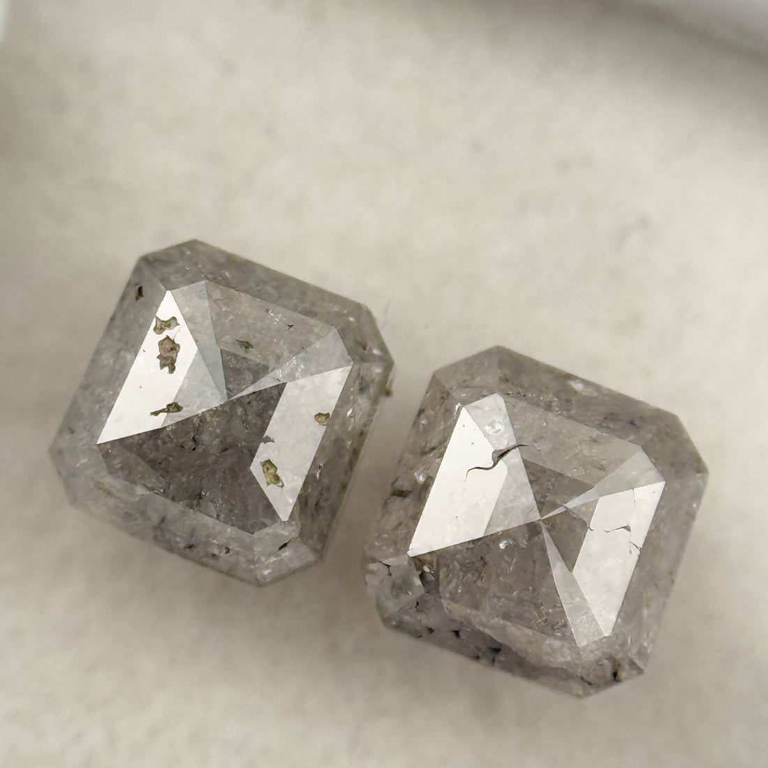 1.70 Ct Emerald Rose Cut Grey Natural Galaxy Diamond Pair