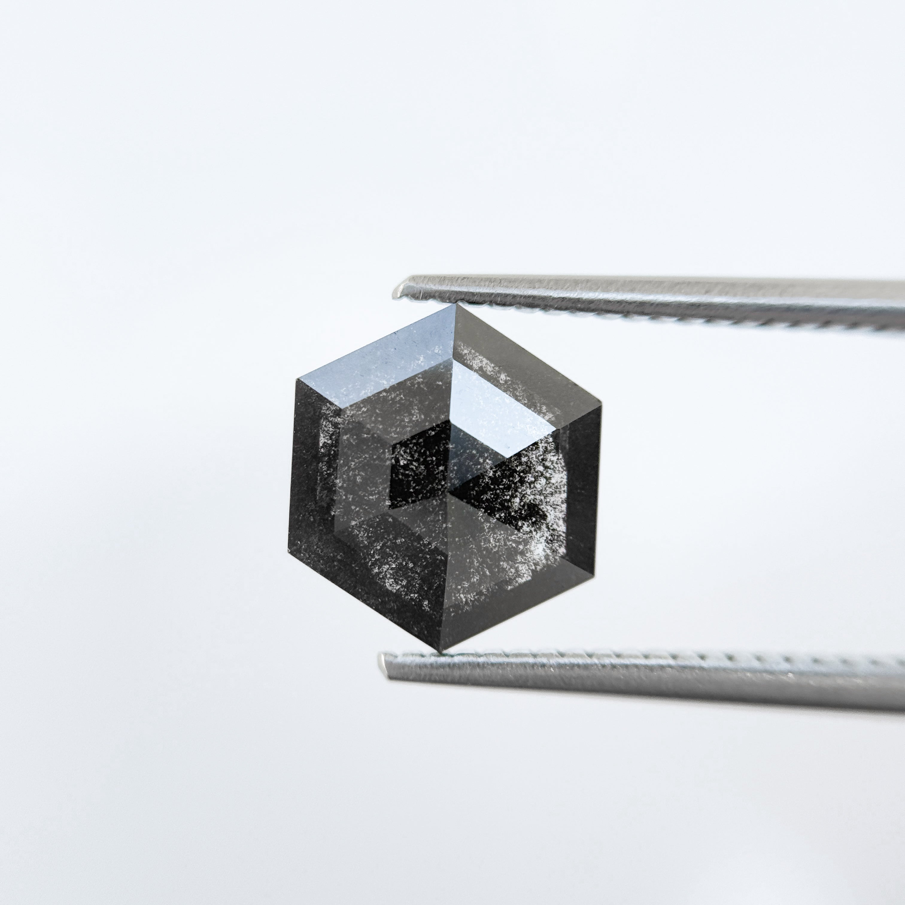 1.76 Ct Hexagon Rose Cut Grey Natural Salt and Pepper Diamond