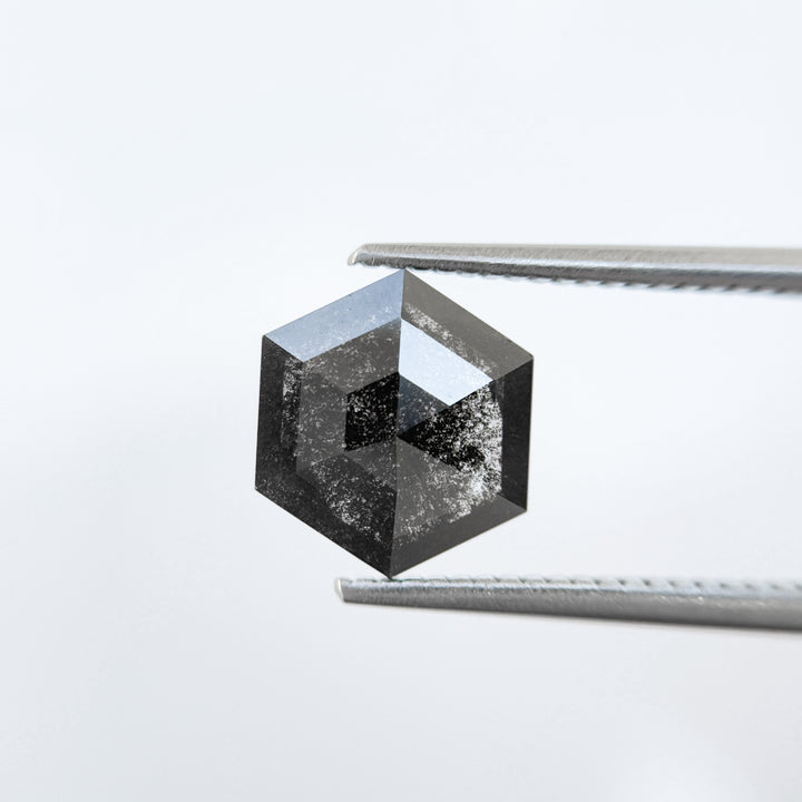 1.76 Ct Hexagon Rose Cut Grey Natural Salt and Pepper Diamond