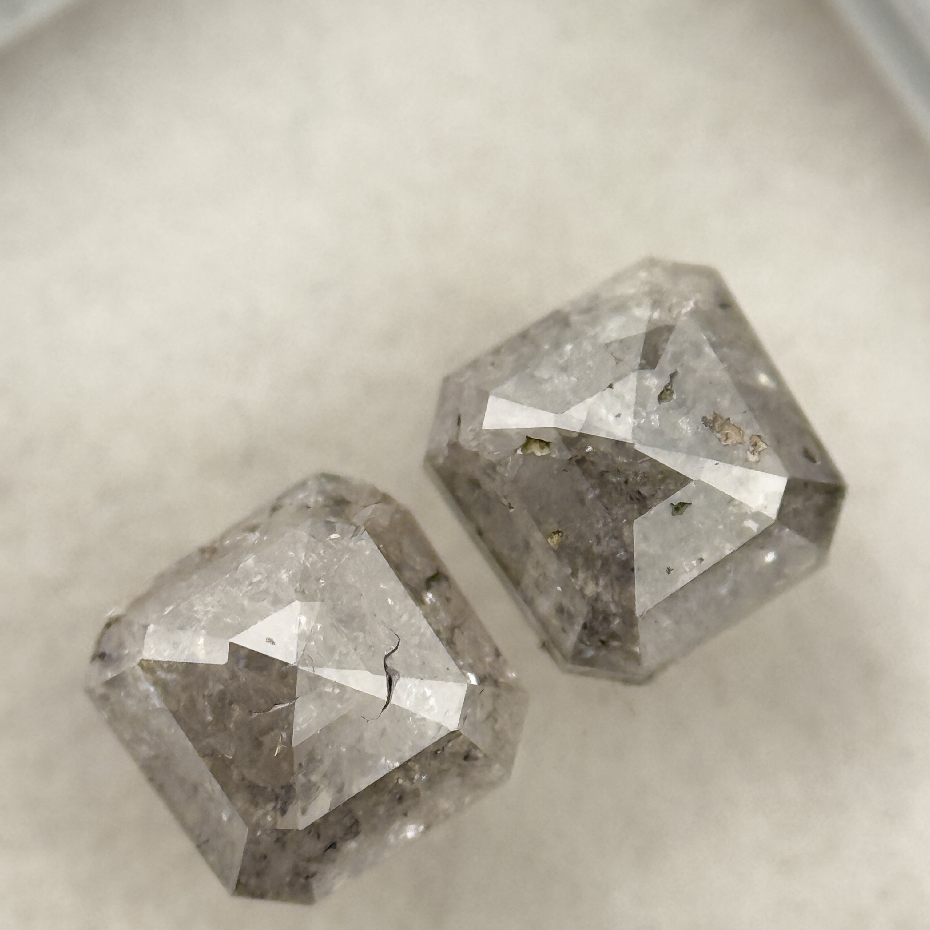 1.70 Ct Emerald Rose Cut Grey Natural Galaxy Diamond Pair