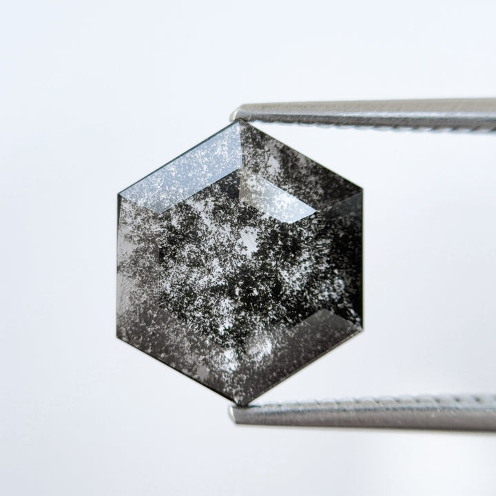 1.67 Ct Hexagon Rose Cut Grey Natural Salt and Pepper Diamond