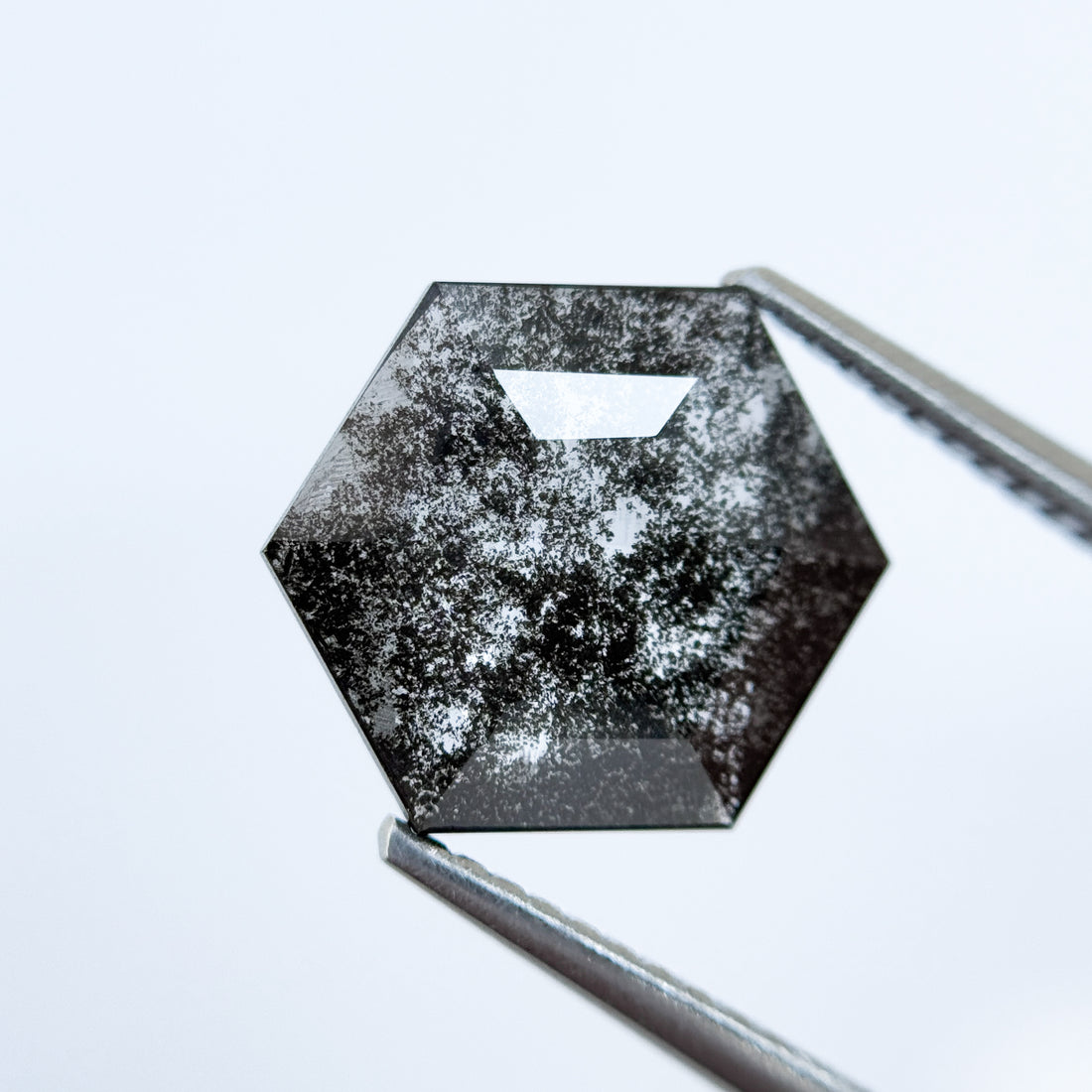 1.67 Ct Hexagon Rose Cut Grey Natural Salt and Pepper Diamond