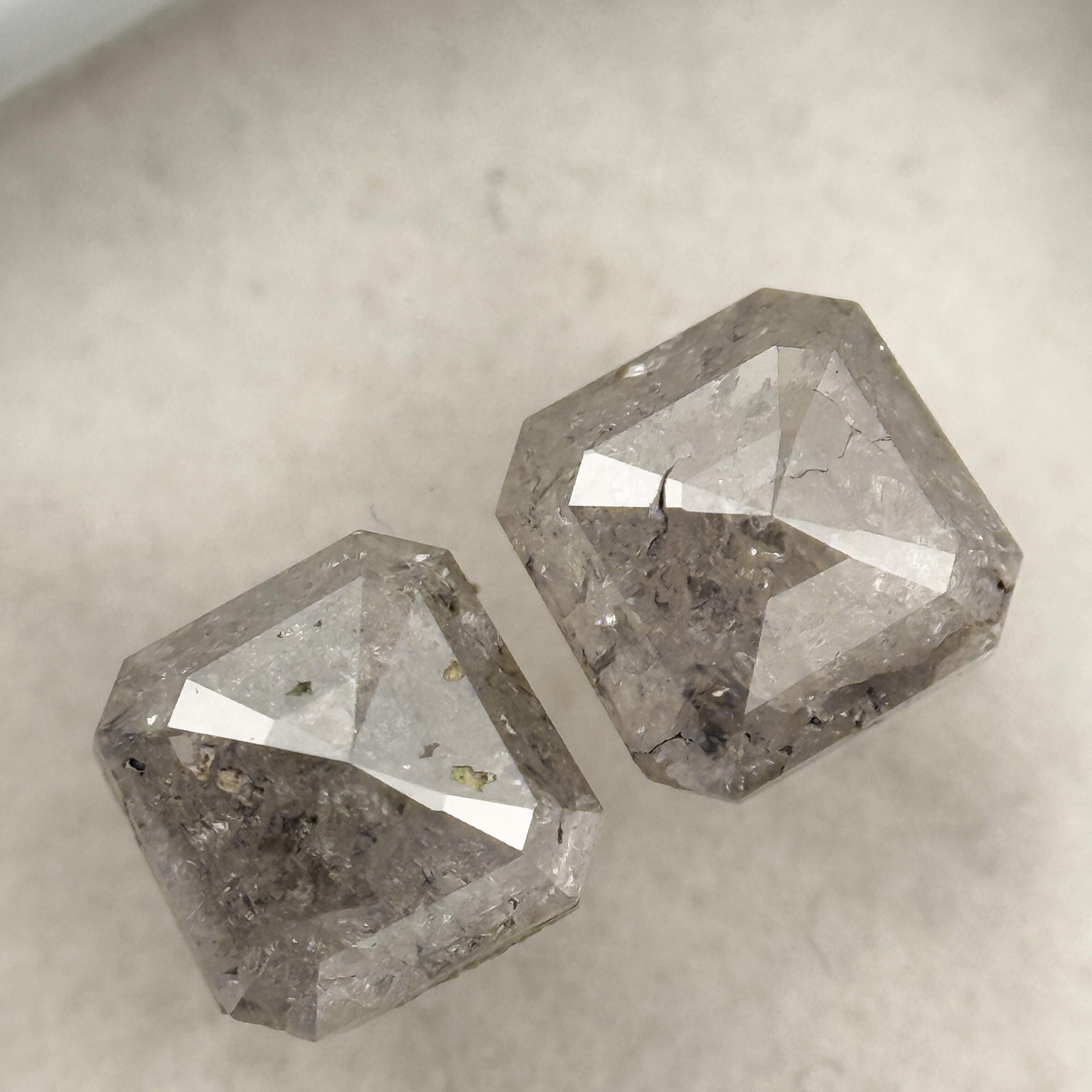 1.70 Ct Emerald Rose Cut Grey Natural Galaxy Diamond Pair