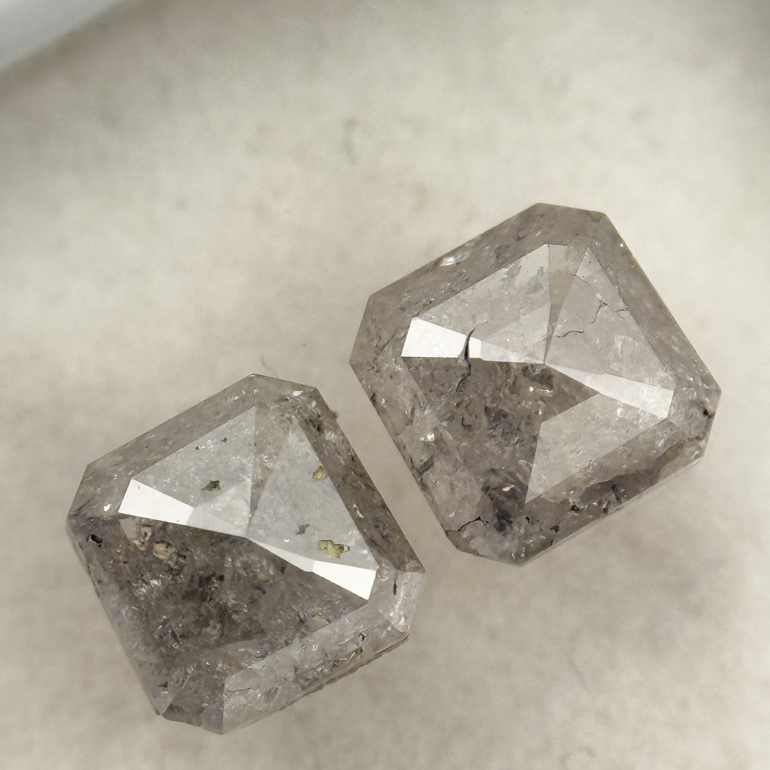 1.70 Ct Emerald Rose Cut Grey Natural Galaxy Diamond Pair
