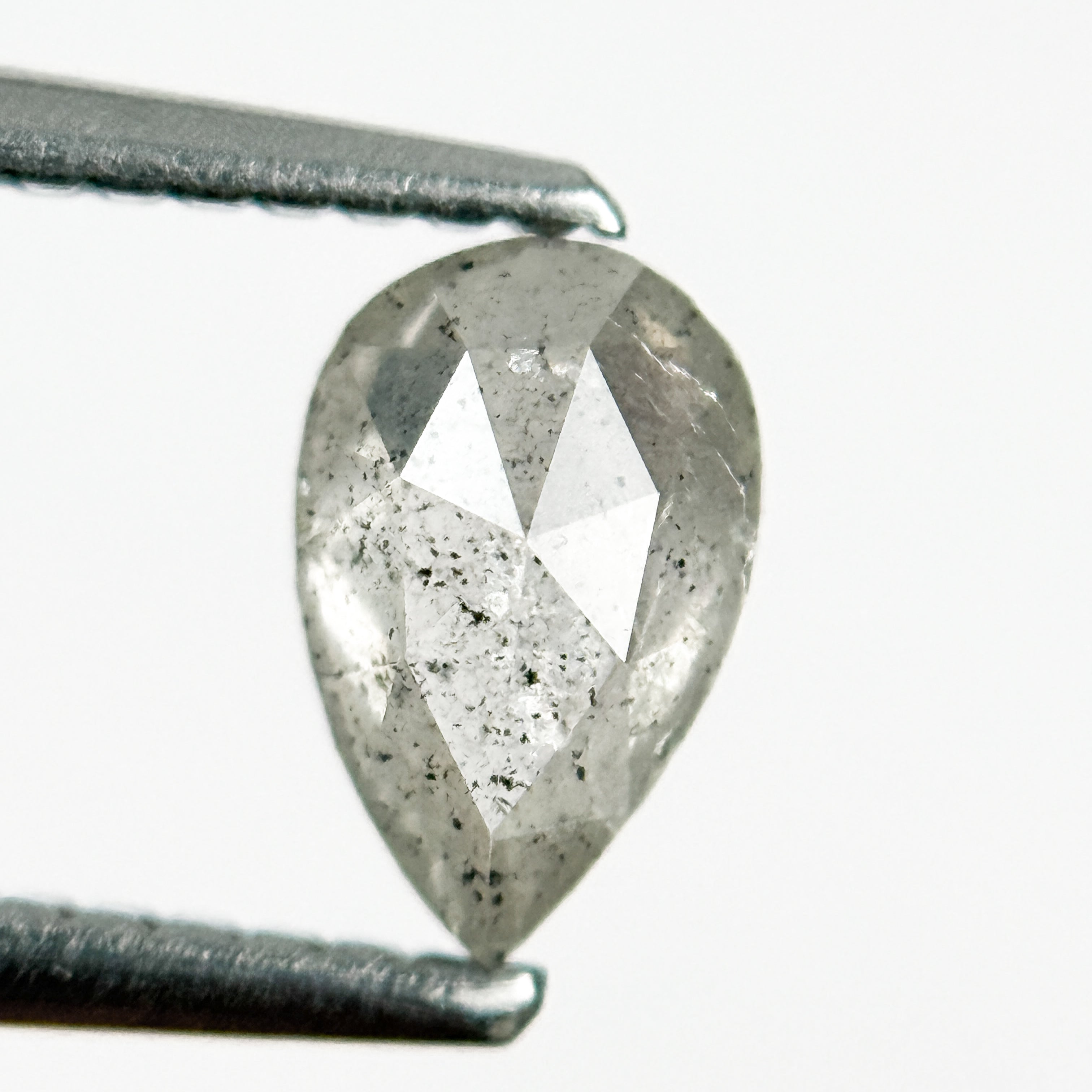 0.64 Ct Pear Rose Cut White Natural Salt and Pepper Diamond