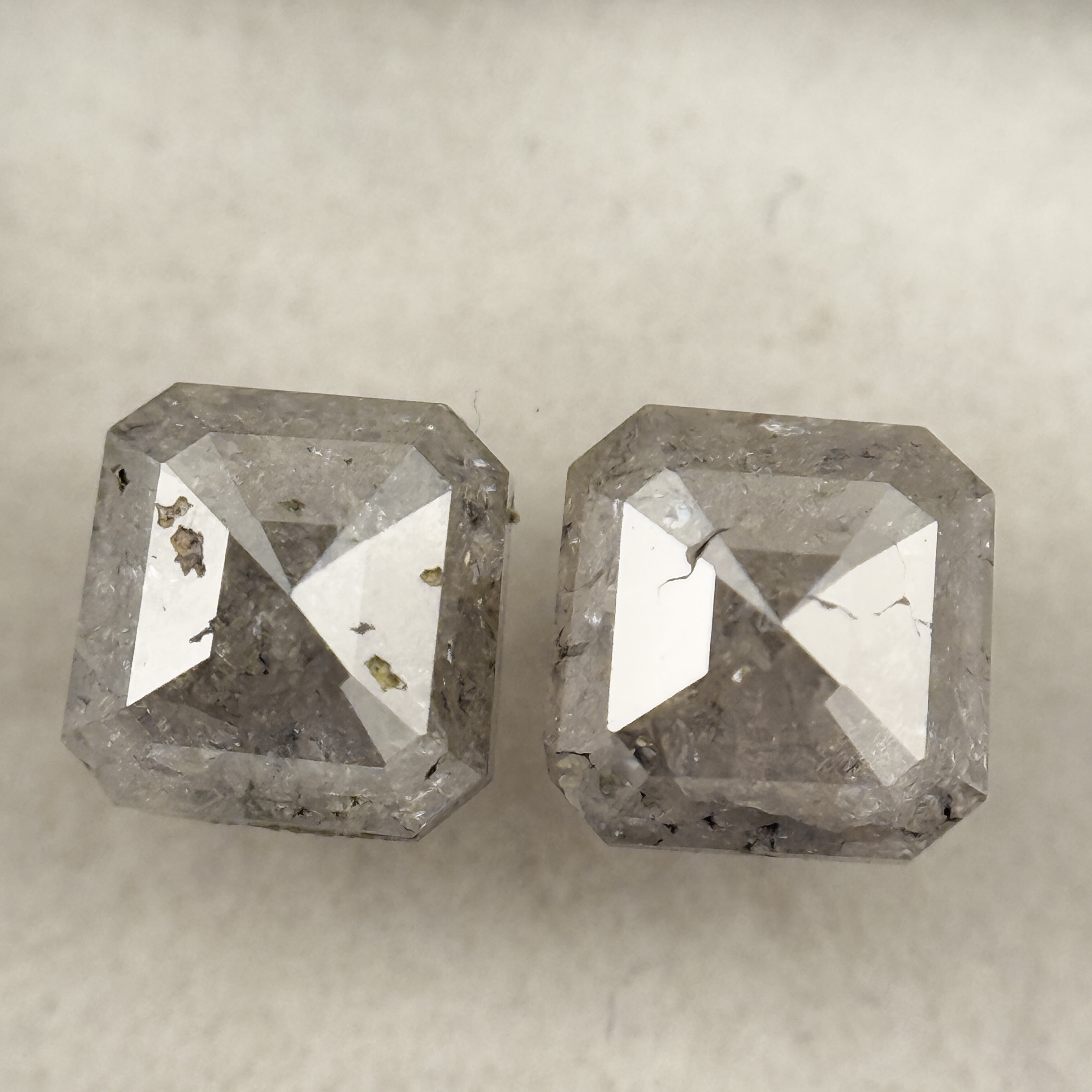 1.70 Ct Emerald Rose Cut Grey Natural Galaxy Diamond Pair