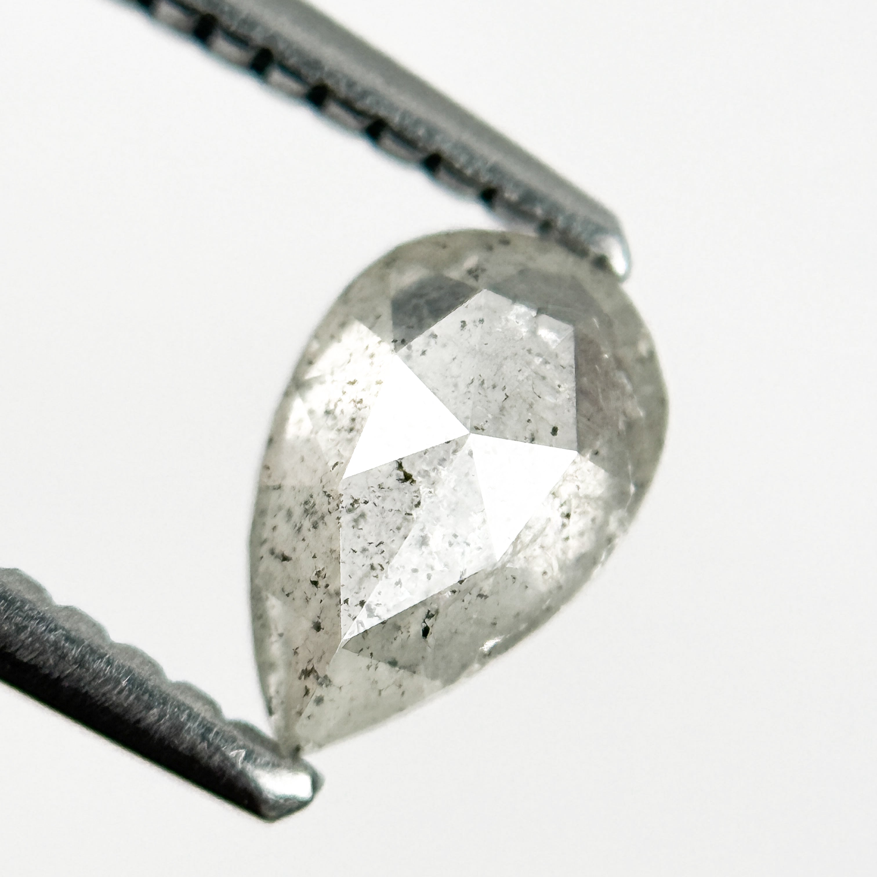 0.64 Ct Pear Rose Cut White Natural Salt and Pepper Diamond