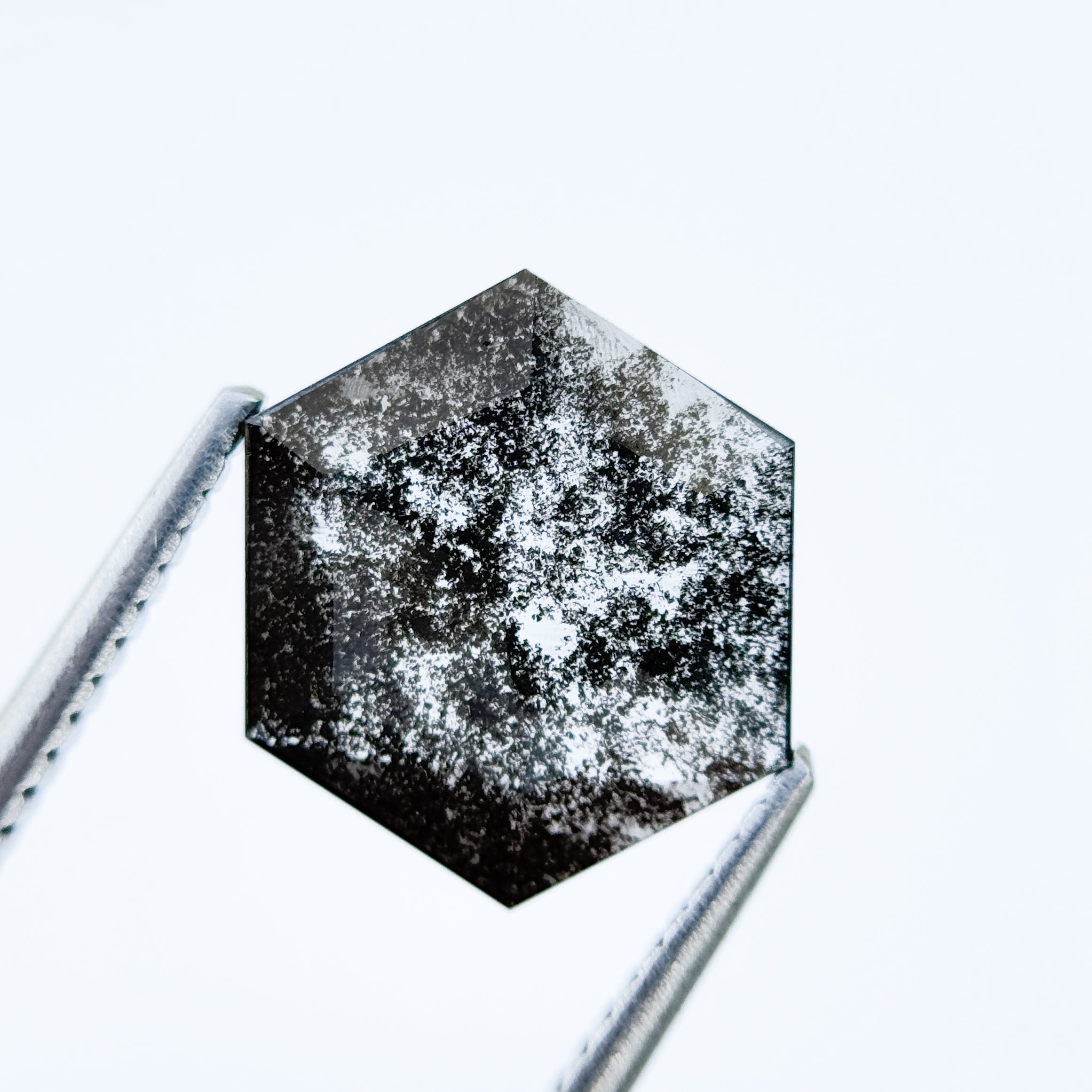 1.67 Ct Hexagon Rose Cut Grey Natural Salt and Pepper Diamond