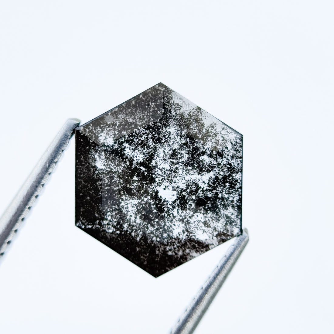 1.67 Ct Hexagon Rose Cut Grey Natural Salt and Pepper Diamond