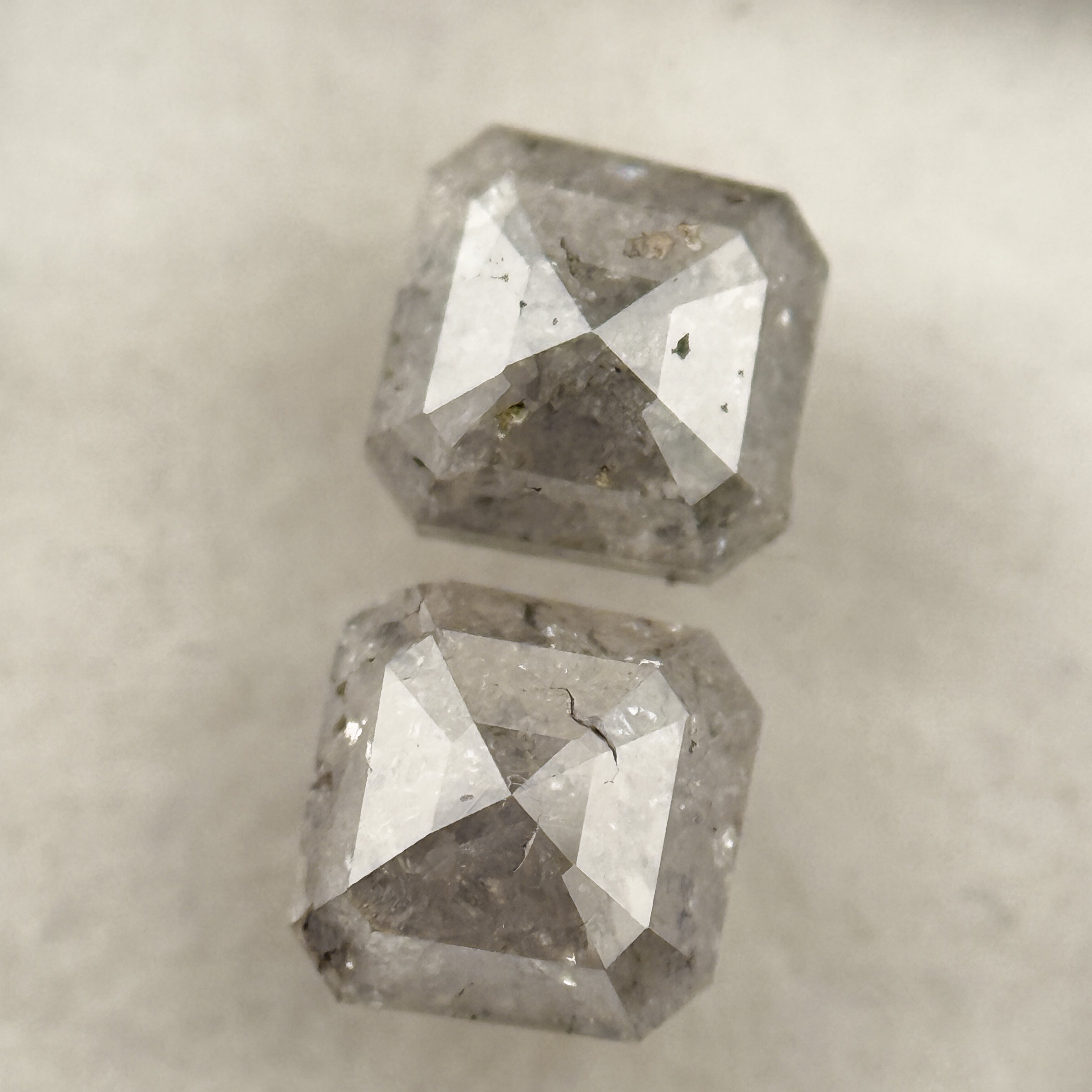 1.70 Ct Emerald Rose Cut Grey Natural Galaxy Diamond Pair