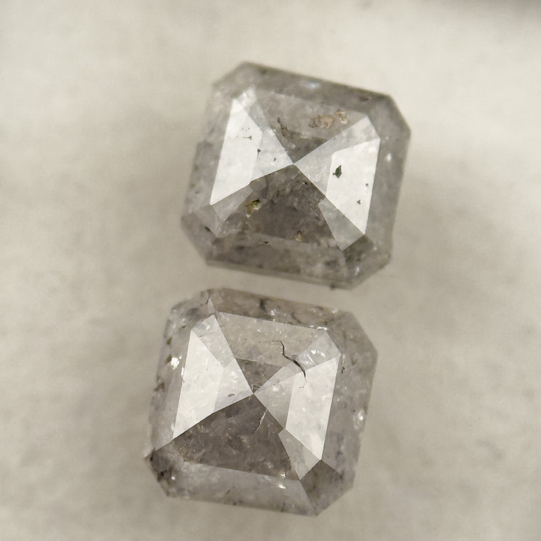 1.70 Ct Emerald Rose Cut Grey Natural Galaxy Diamond Pair