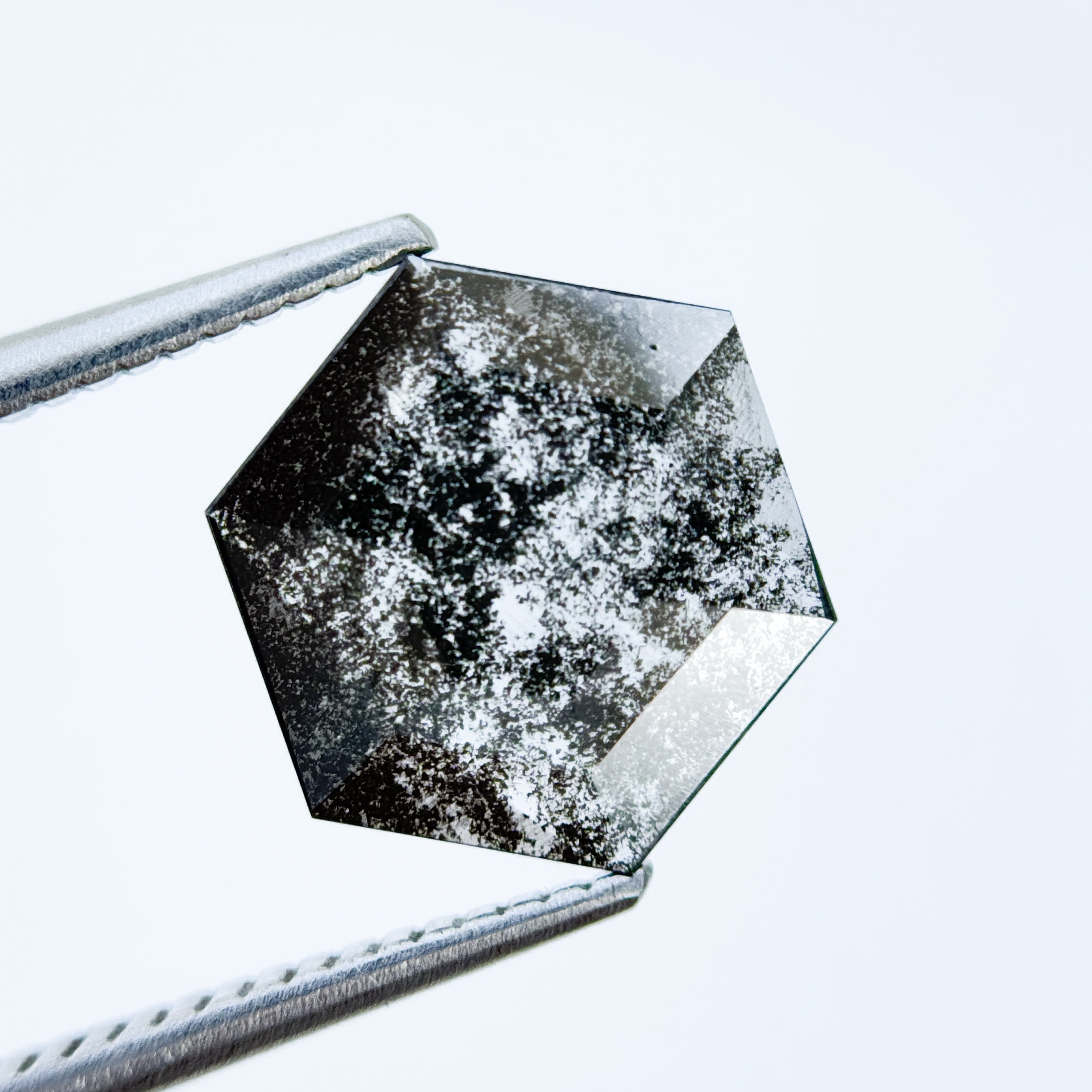 1.67 Ct Hexagon Rose Cut Grey Natural Salt and Pepper Diamond