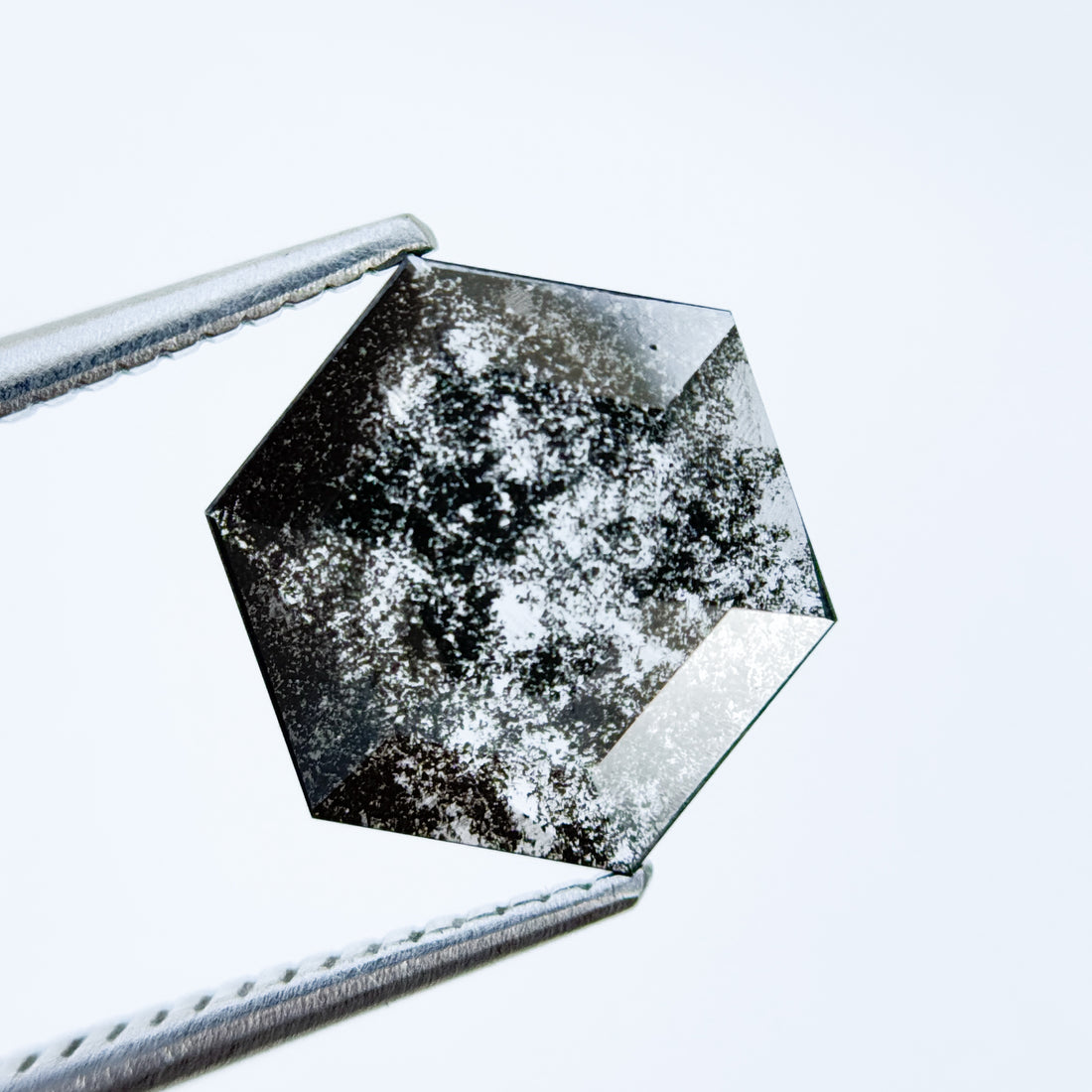1.67 Ct Hexagon Rose Cut Grey Natural Salt and Pepper Diamond