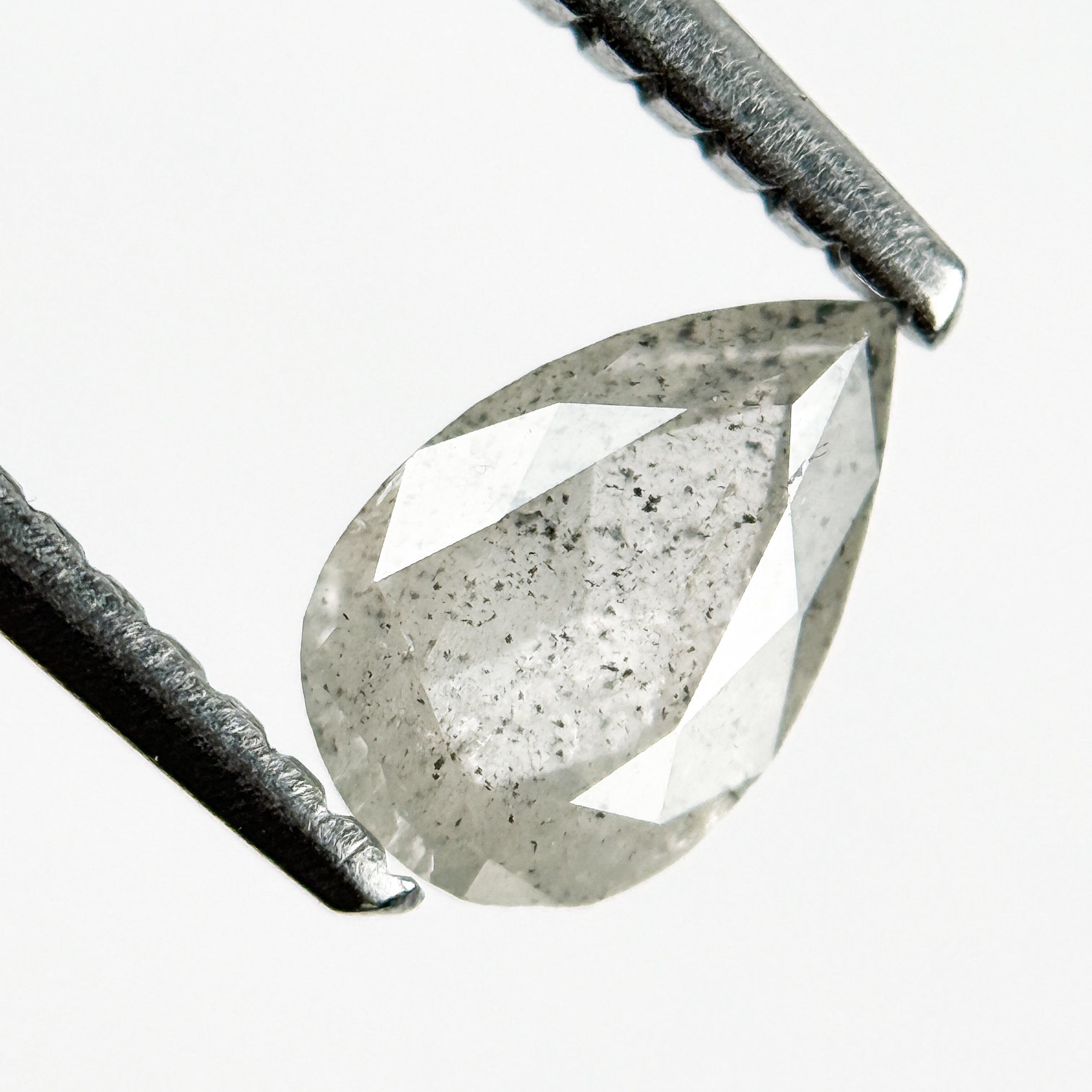 0.64 Ct Pear Rose Cut White Natural Salt and Pepper Diamond