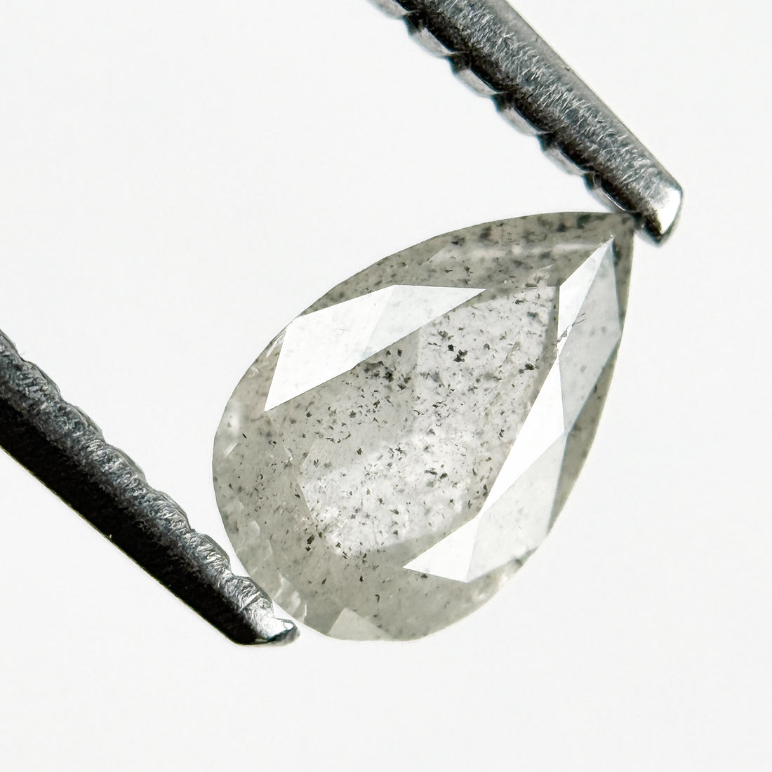 0.64 Ct Pear Rose Cut White Natural Salt and Pepper Diamond