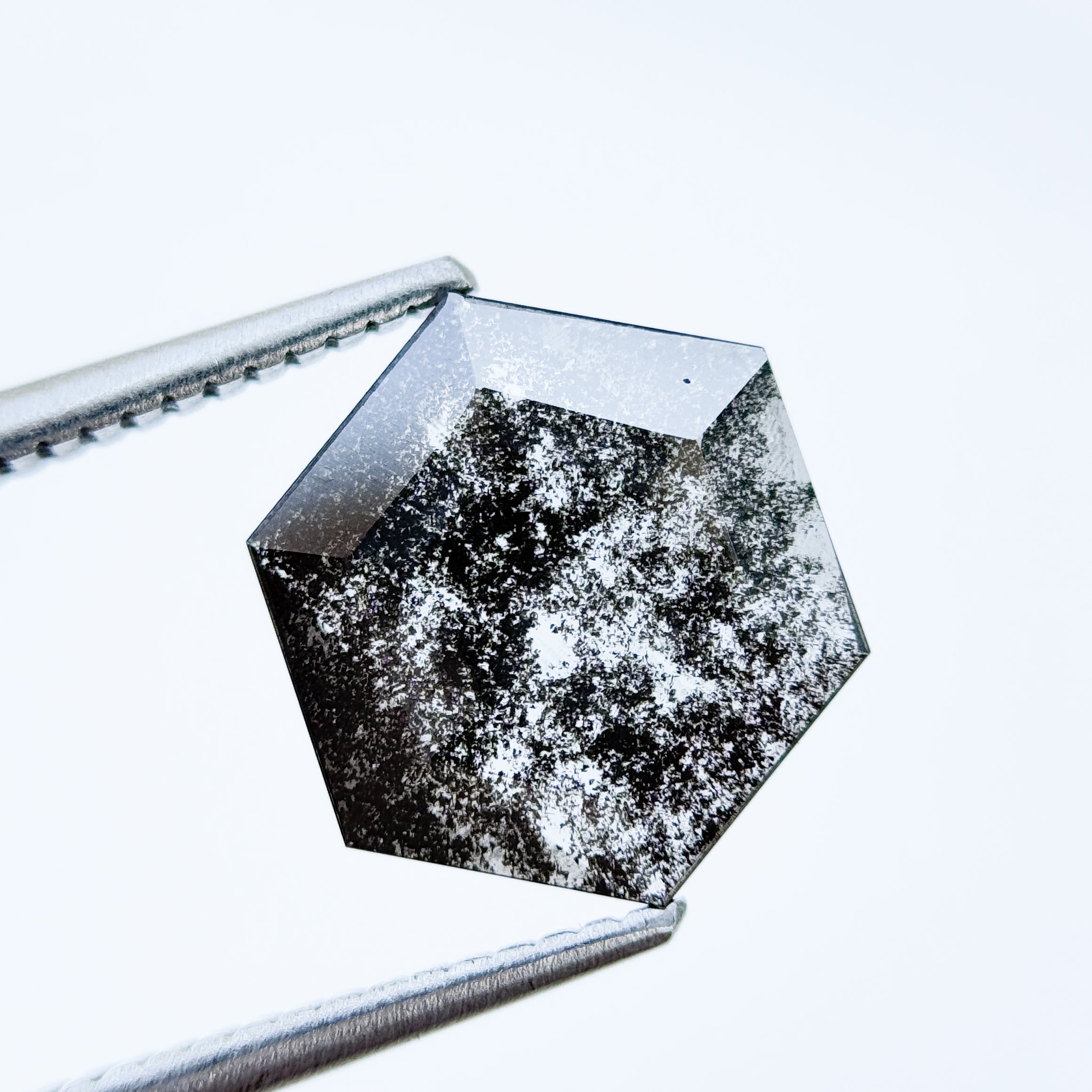 1.67 Ct Hexagon Rose Cut Grey Natural Salt and Pepper Diamond