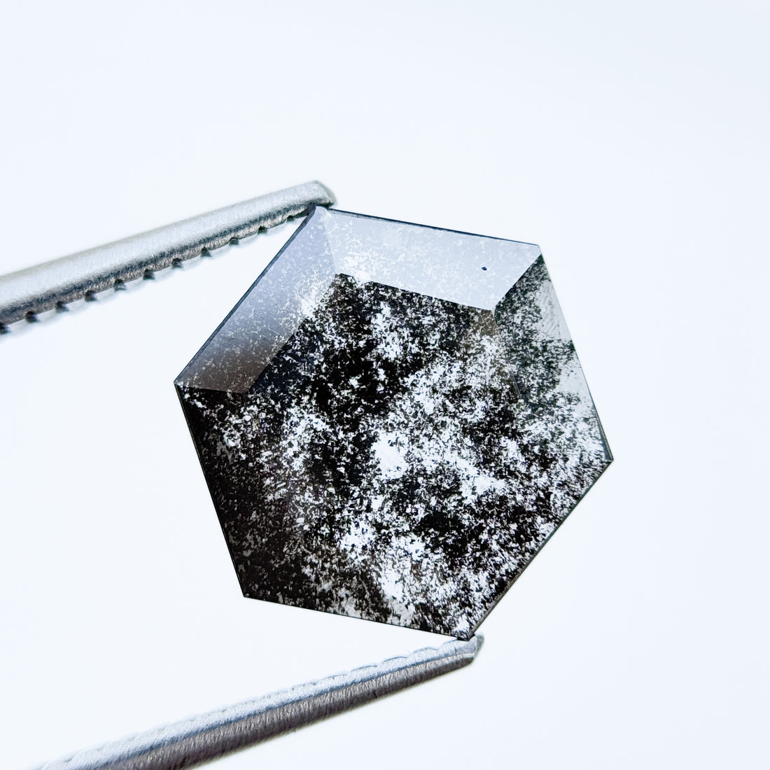 1.67 Ct Hexagon Rose Cut Grey Natural Salt and Pepper Diamond