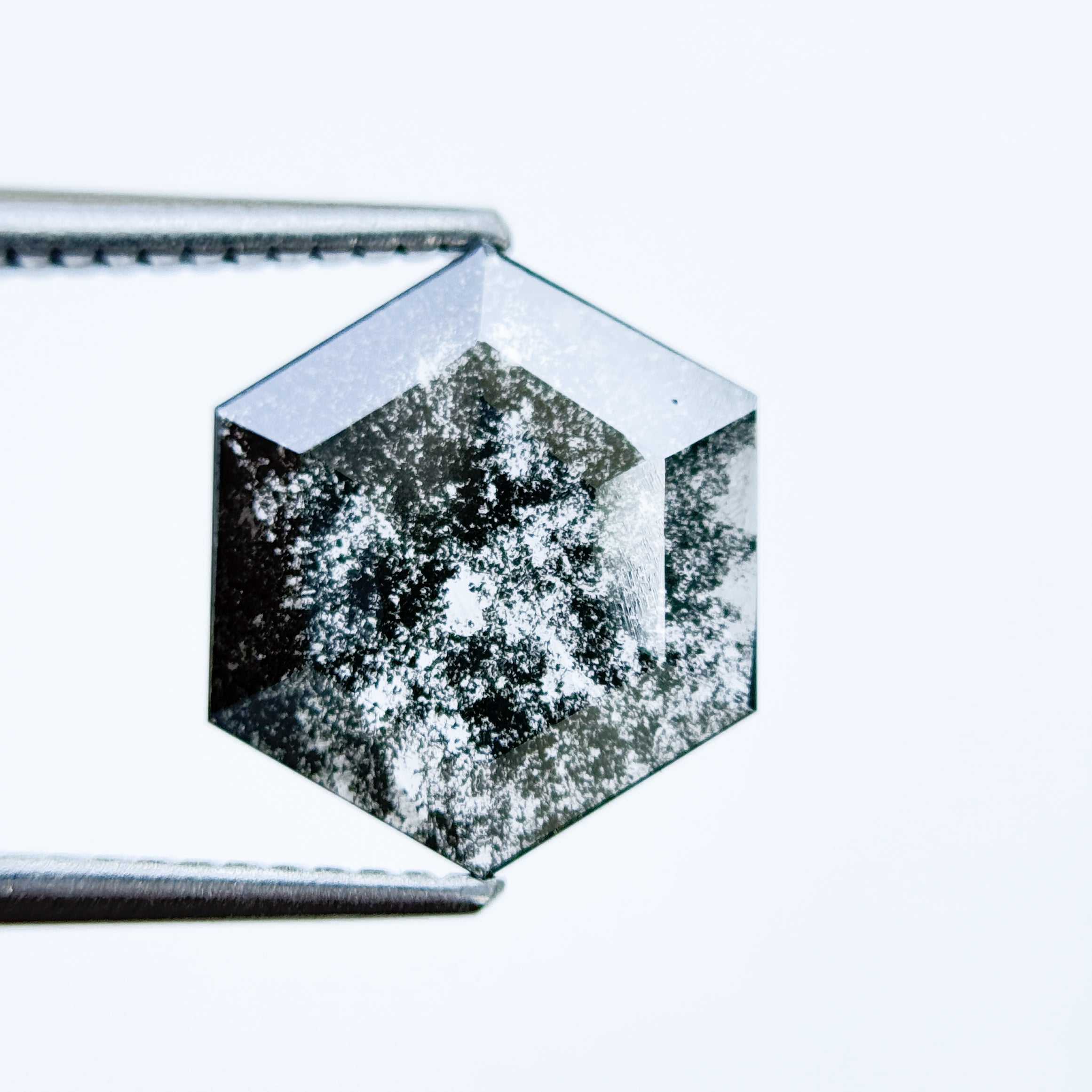 1.67 Ct Hexagon Rose Cut Grey Natural Salt and Pepper Diamond