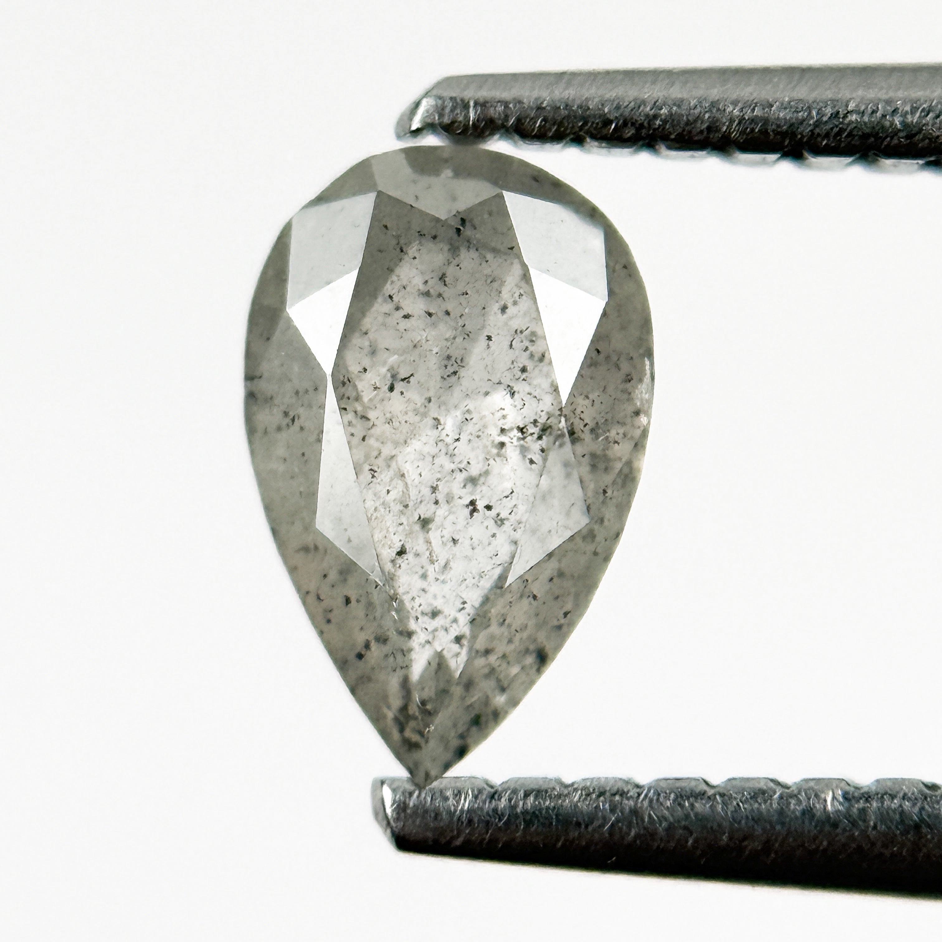 0.64 Ct Pear Rose Cut White Natural Salt and Pepper Diamond