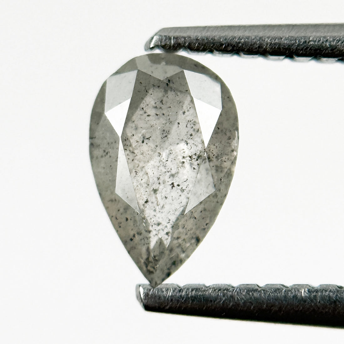 0.64 Ct Pear Rose Cut White Natural Salt and Pepper Diamond