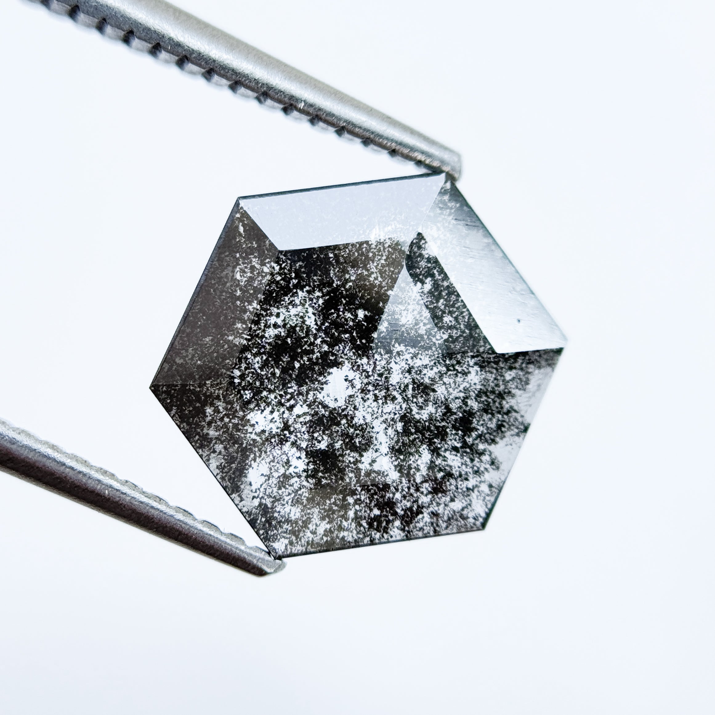 1.67 Ct Hexagon Rose Cut Grey Natural Salt and Pepper Diamond