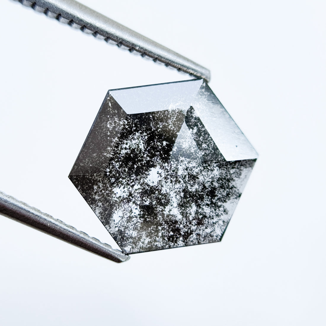 1.67 Ct Hexagon Rose Cut Grey Natural Salt and Pepper Diamond
