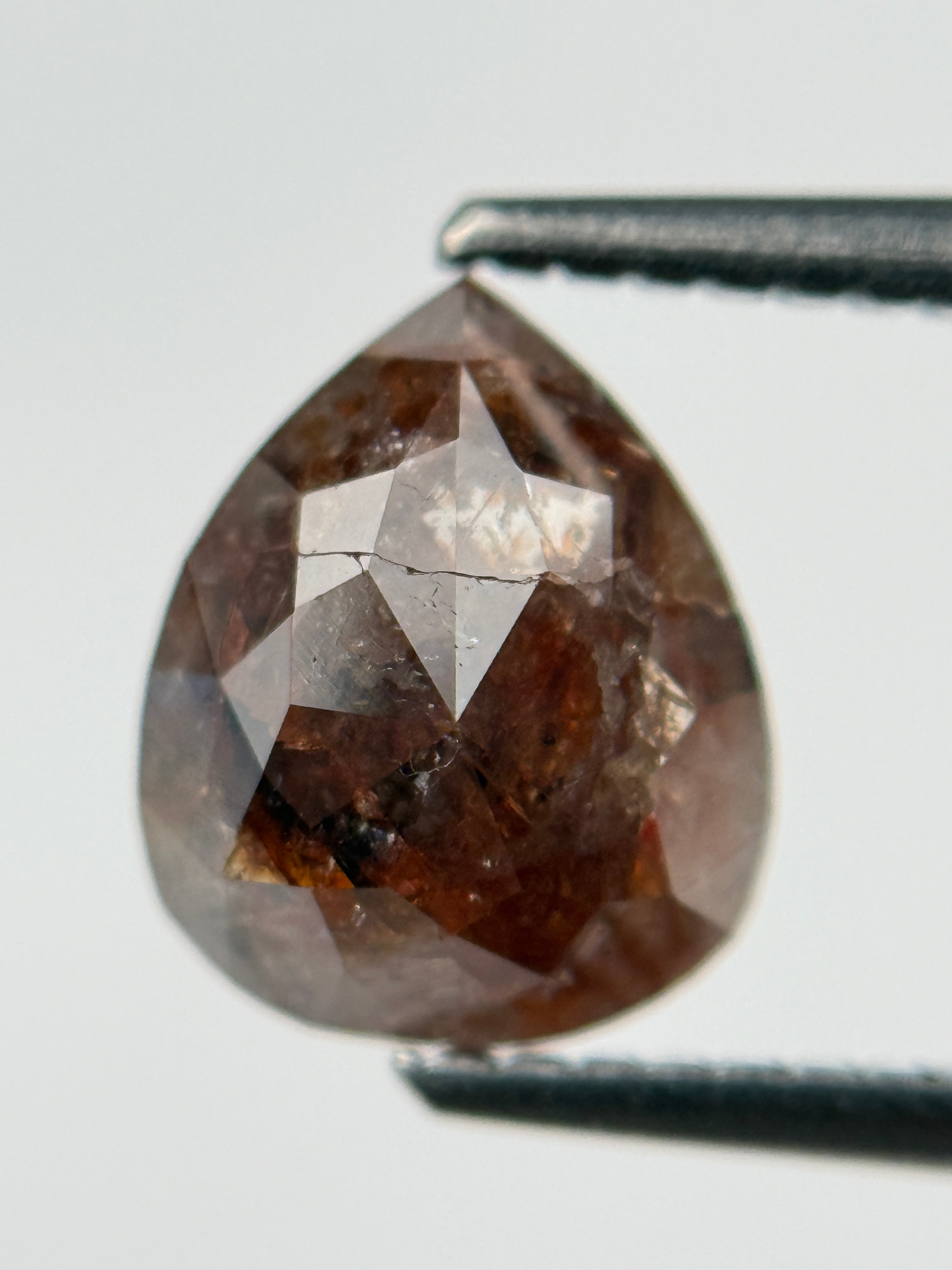 1.51 Ct Pear Rose Cut Red Natural Salt and Pepper Diamond