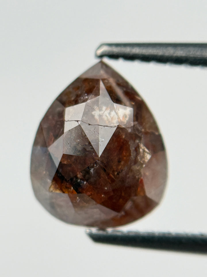 1.51 Ct Pear Rose Cut Red Natural Salt and Pepper Diamond