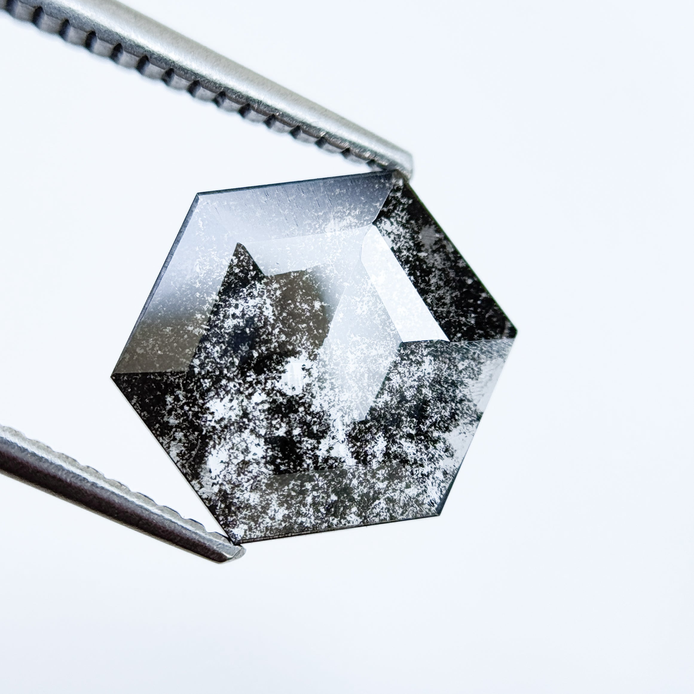 1.67 Ct Hexagon Rose Cut Grey Natural Salt and Pepper Diamond