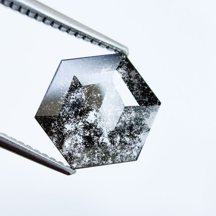 1.67 Ct Hexagon Rose Cut Grey Natural Salt and Pepper Diamond