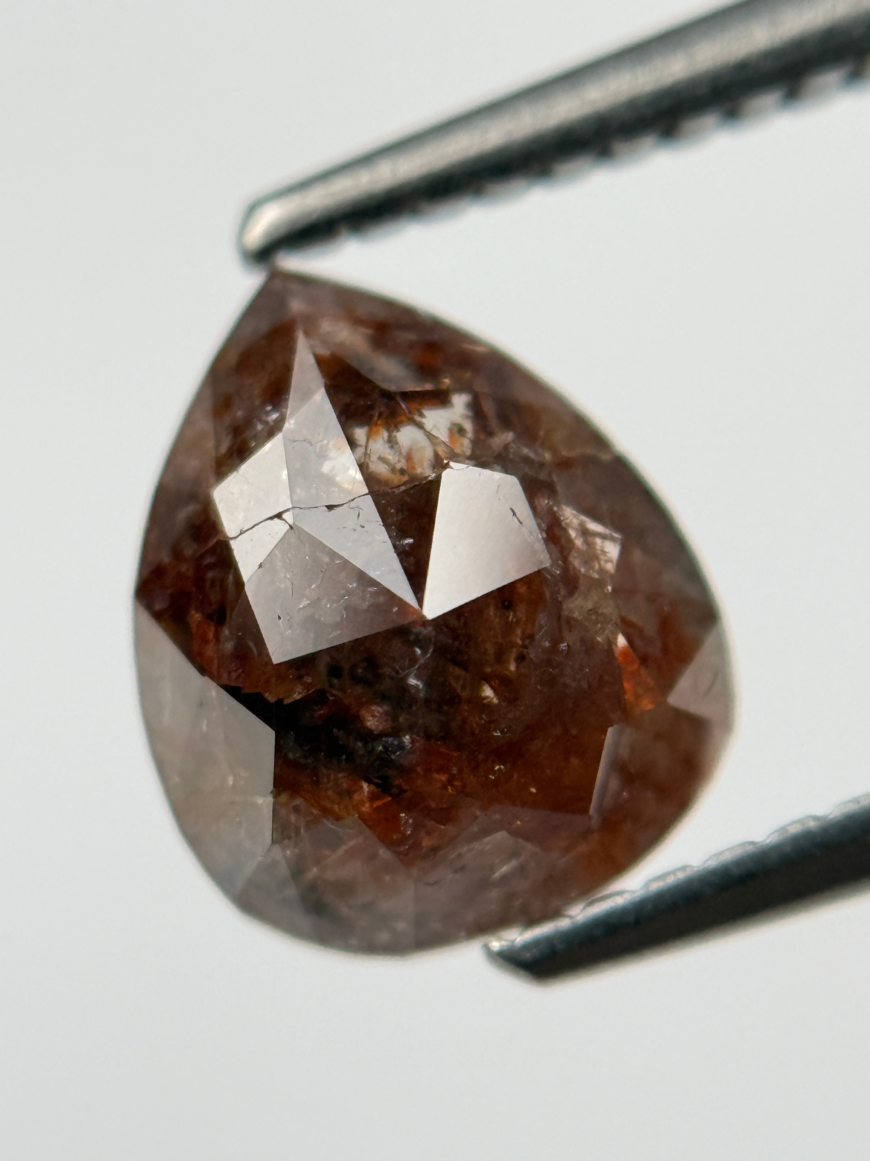 1.51 Ct Pear Rose Cut Red Natural Salt and Pepper Diamond