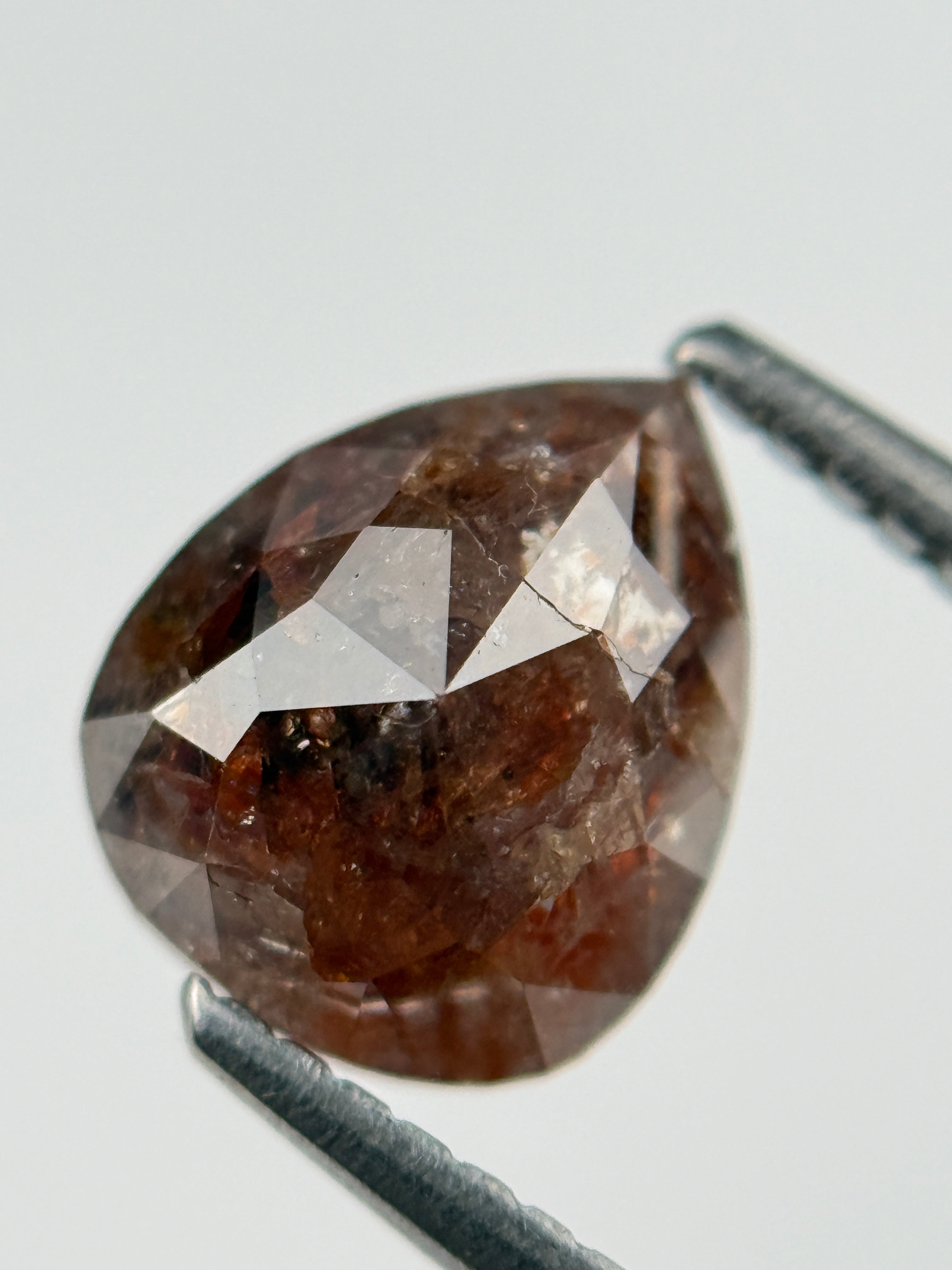 1.51 Ct Pear Rose Cut Red Natural Salt and Pepper Diamond