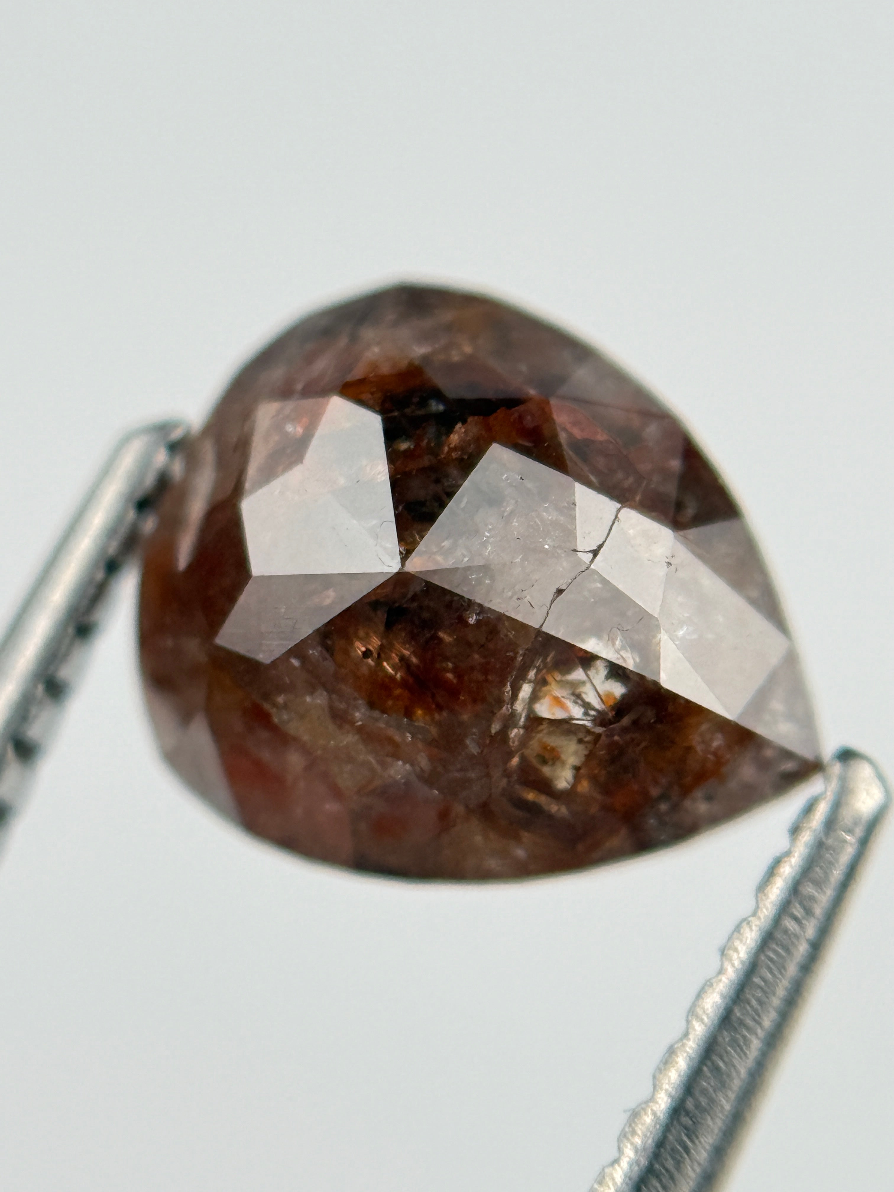 1.51 Ct Pear Rose Cut Red Natural Salt and Pepper Diamond