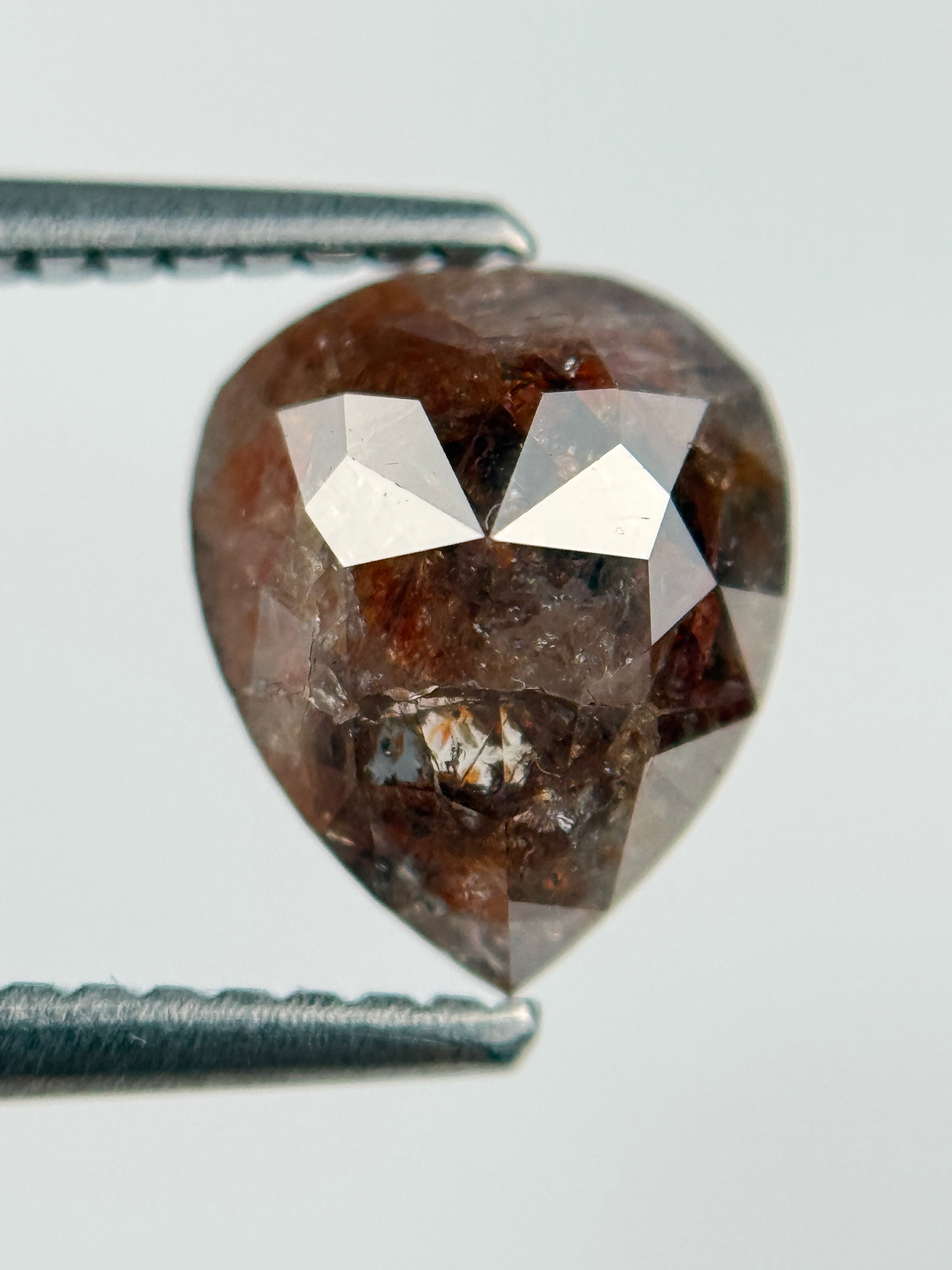 1.51 Ct Pear Rose Cut Red Natural Salt and Pepper Diamond