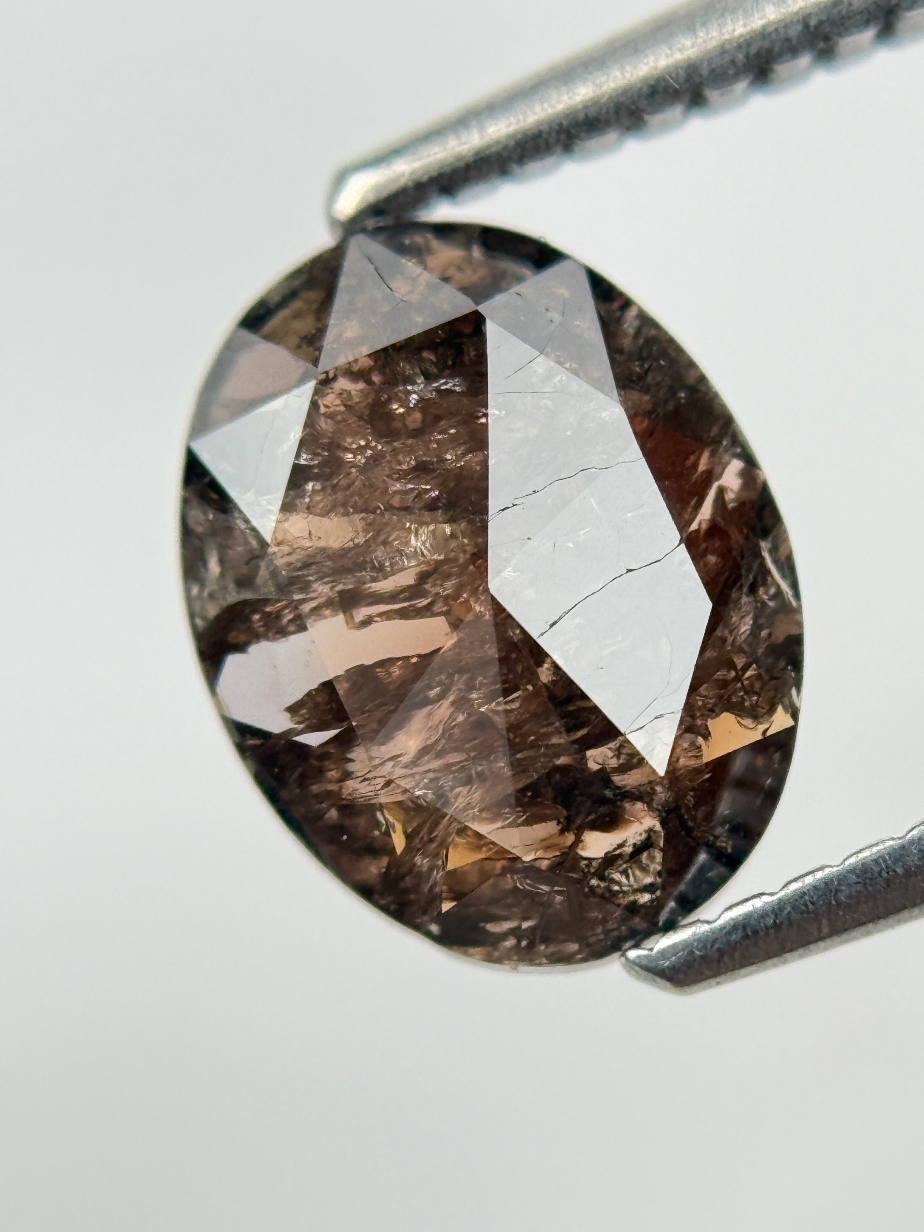 1.34 Ct Oval Rose Cut Brown Natural Salt and Pepper Diamond
