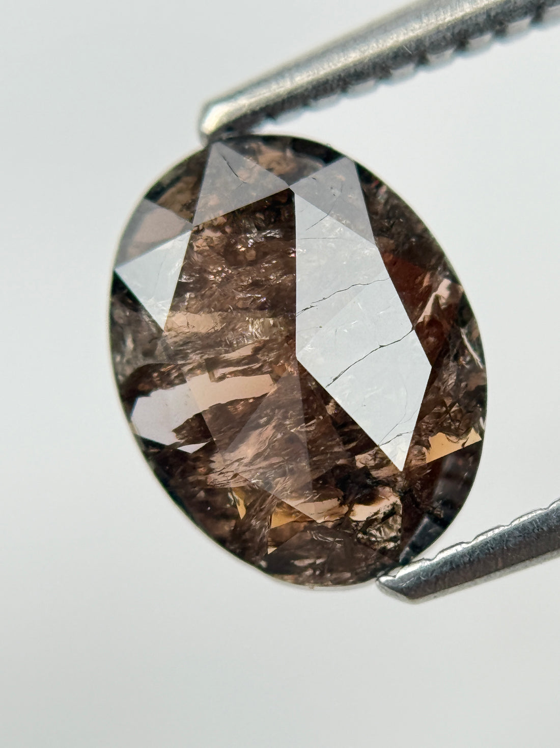 1.34 Ct Oval Rose Cut Brown Natural Salt and Pepper Diamond