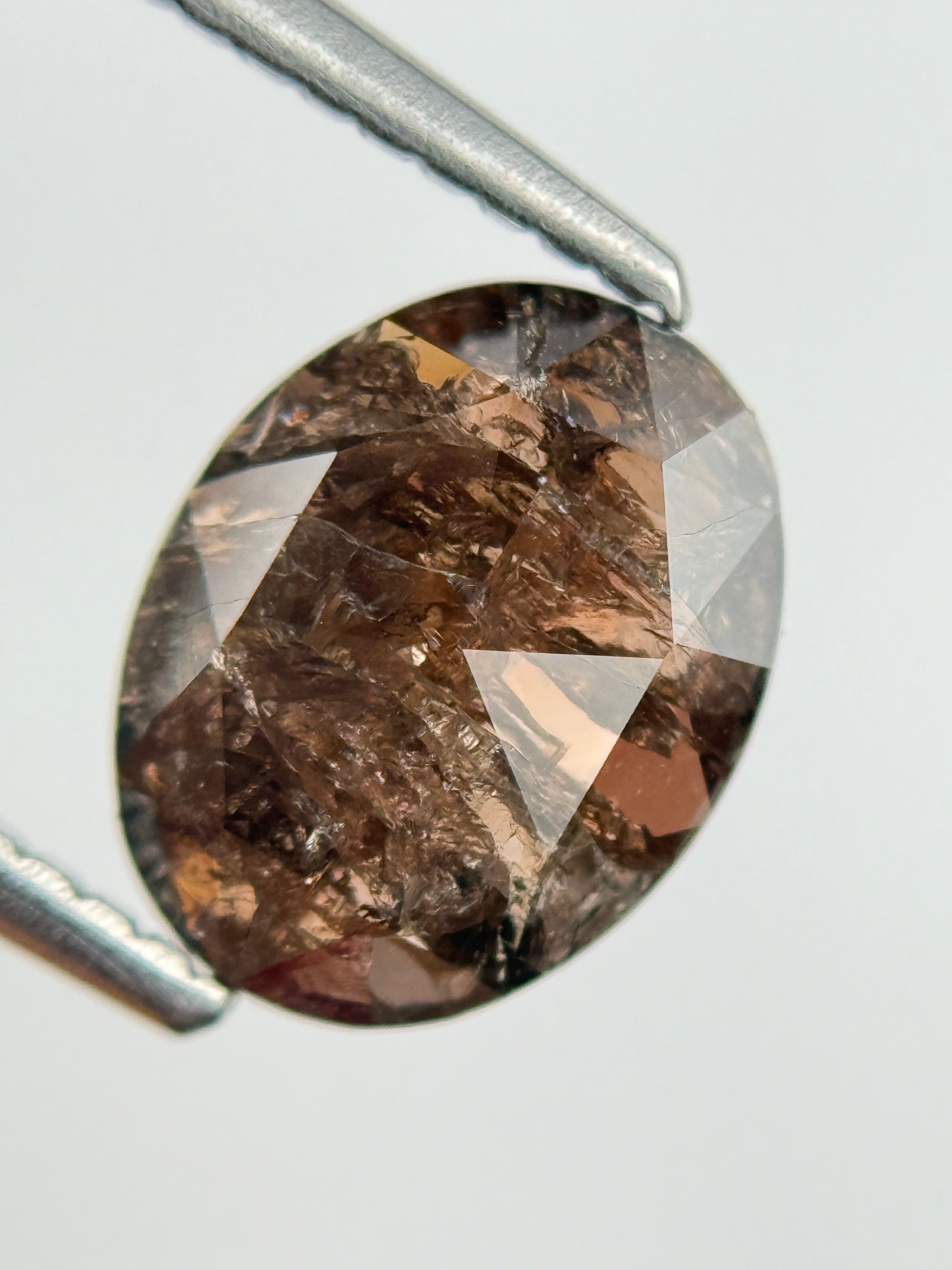 1.34 Ct Oval Rose Cut Brown Natural Salt and Pepper Diamond