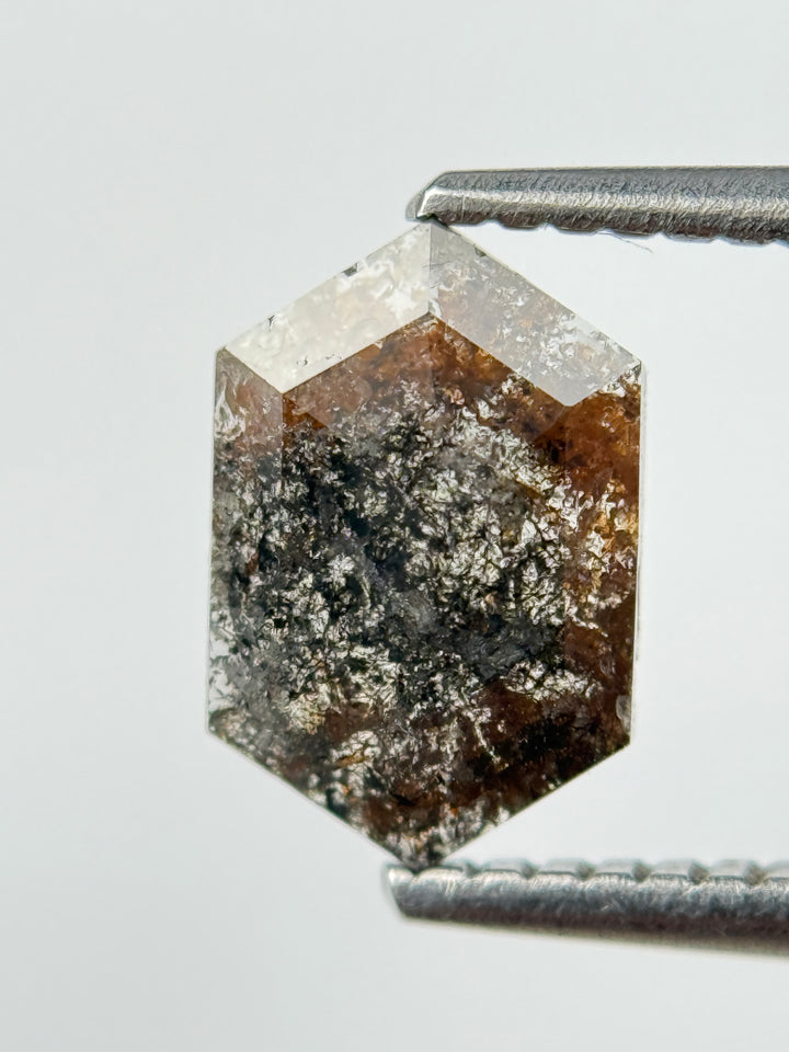 1.21 Ct Hexagon Rose Cut Grey Natural Salt and Pepper Diamond