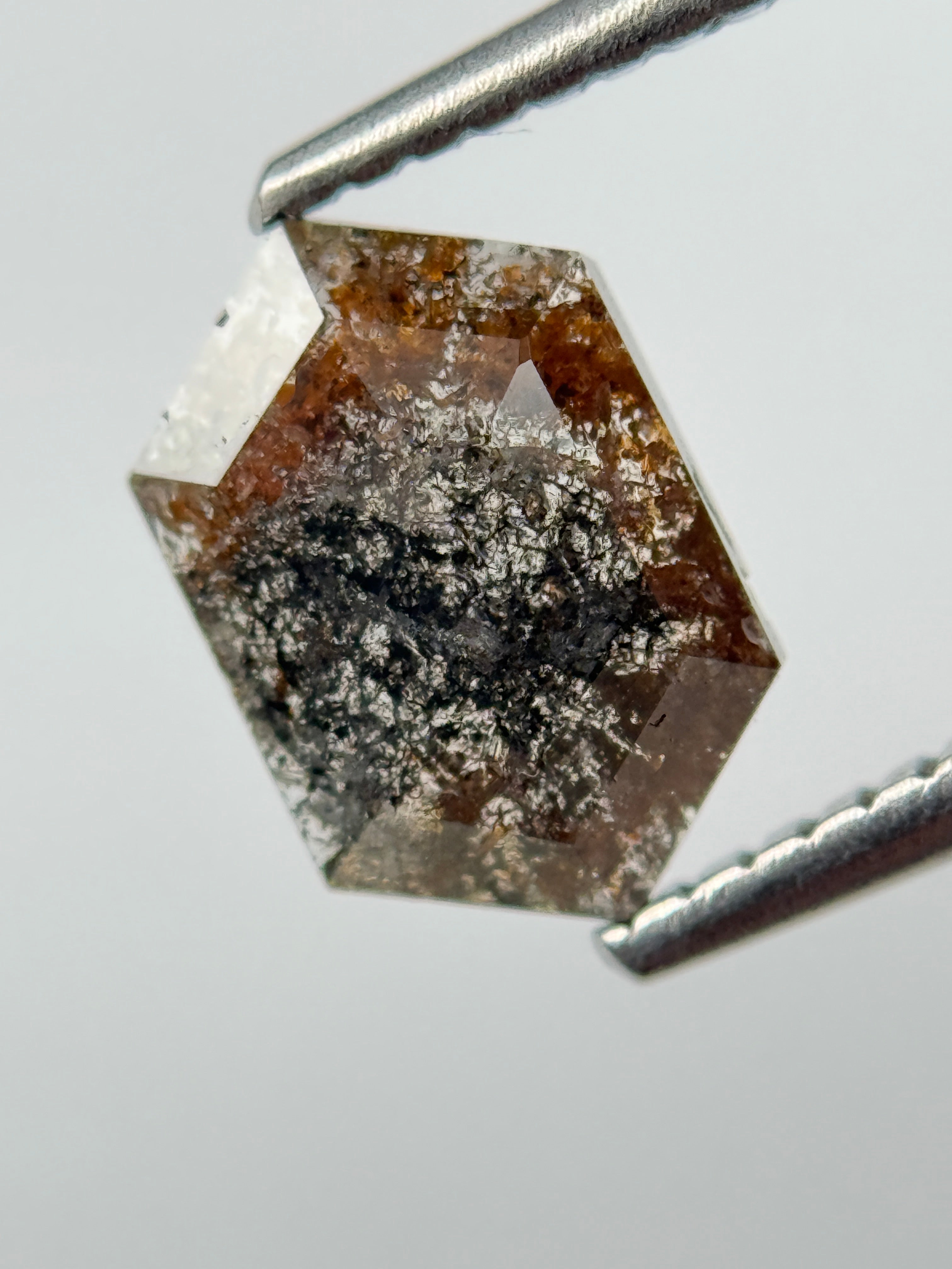 1.21 Ct Hexagon Rose Cut Grey Natural Salt and Pepper Diamond