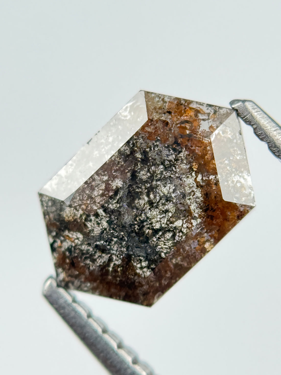 1.21 Ct Hexagon Rose Cut Grey Natural Salt and Pepper Diamond