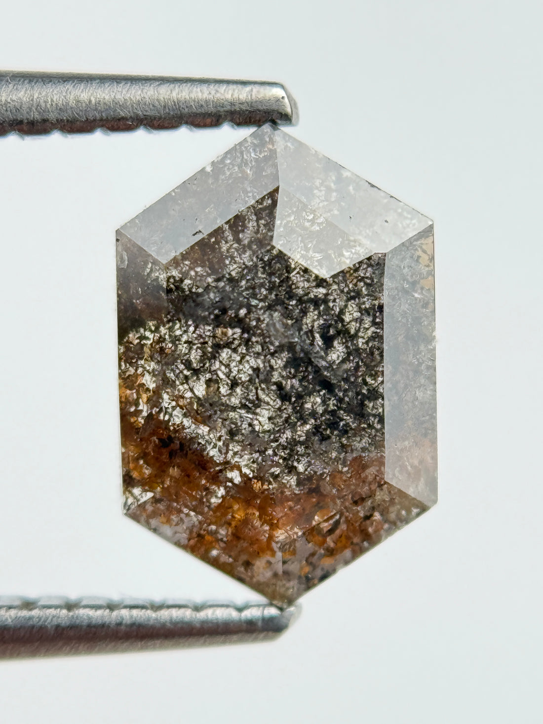 1.21 Ct Hexagon Rose Cut Grey Natural Salt and Pepper Diamond