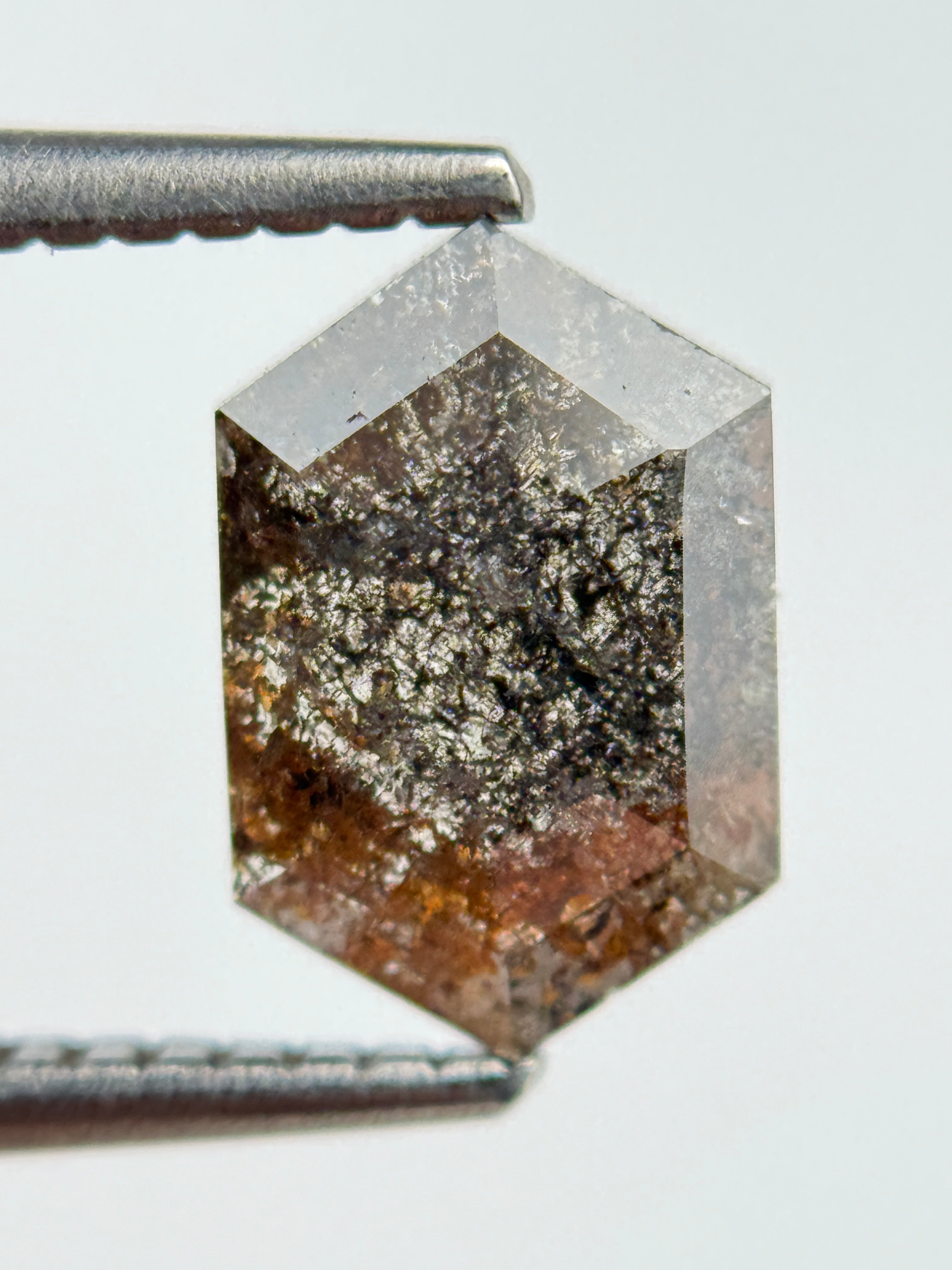 1.21 Ct Hexagon Rose Cut Grey Natural Salt and Pepper Diamond