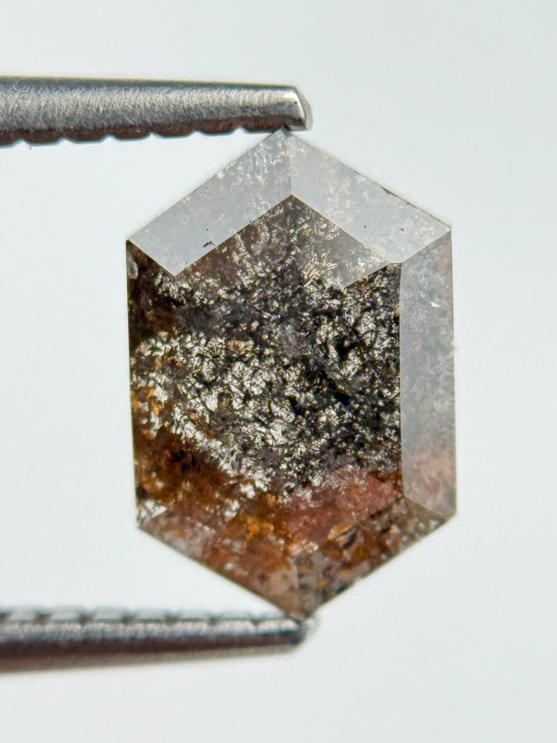 1.21 Ct Hexagon Rose Cut Grey Natural Salt and Pepper Diamond